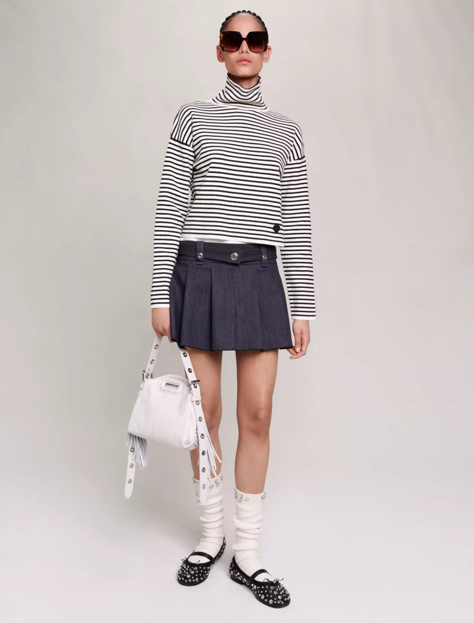 Women Maje Black Denim Effect Mini Skirt
