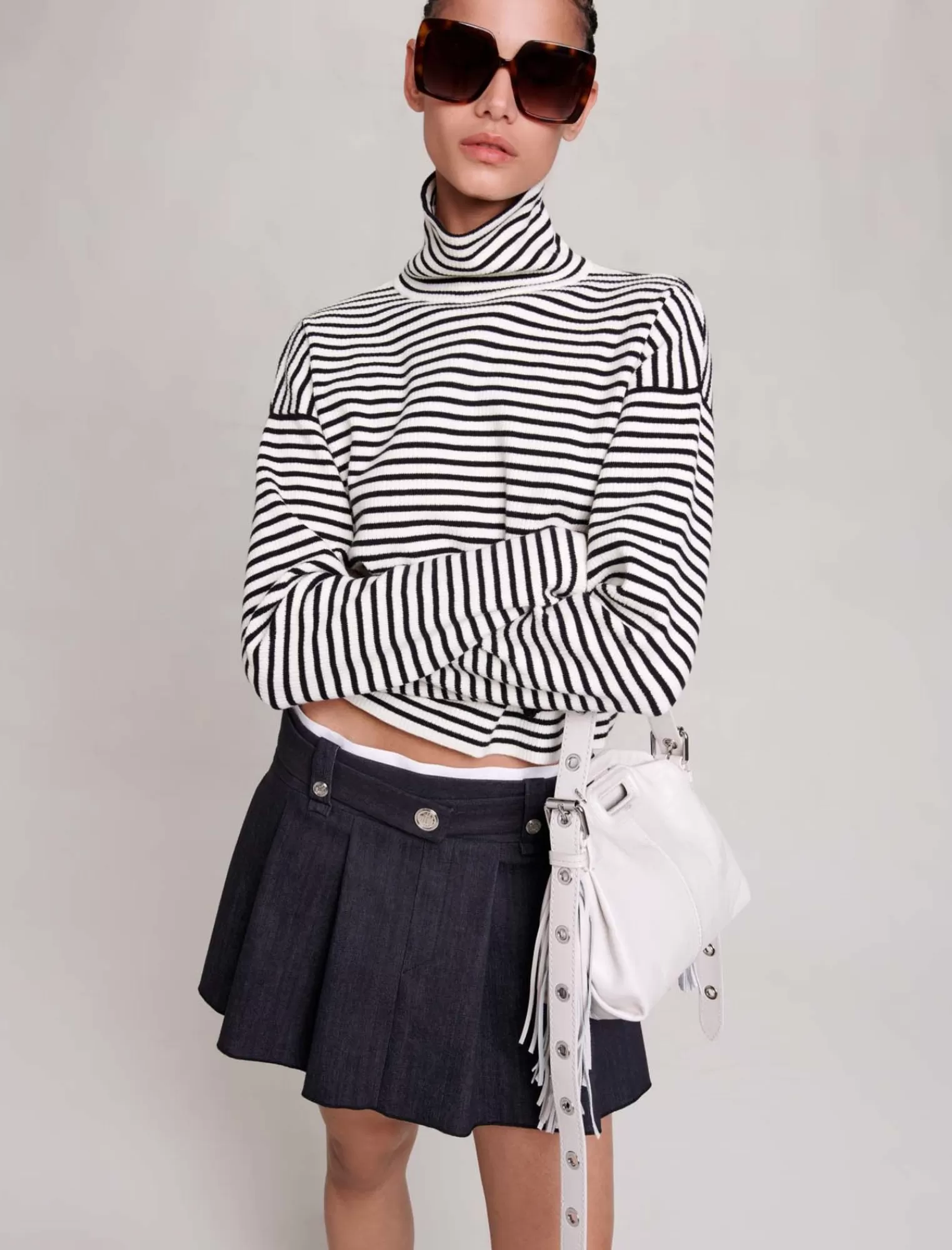 Women Maje Black Denim Effect Mini Skirt