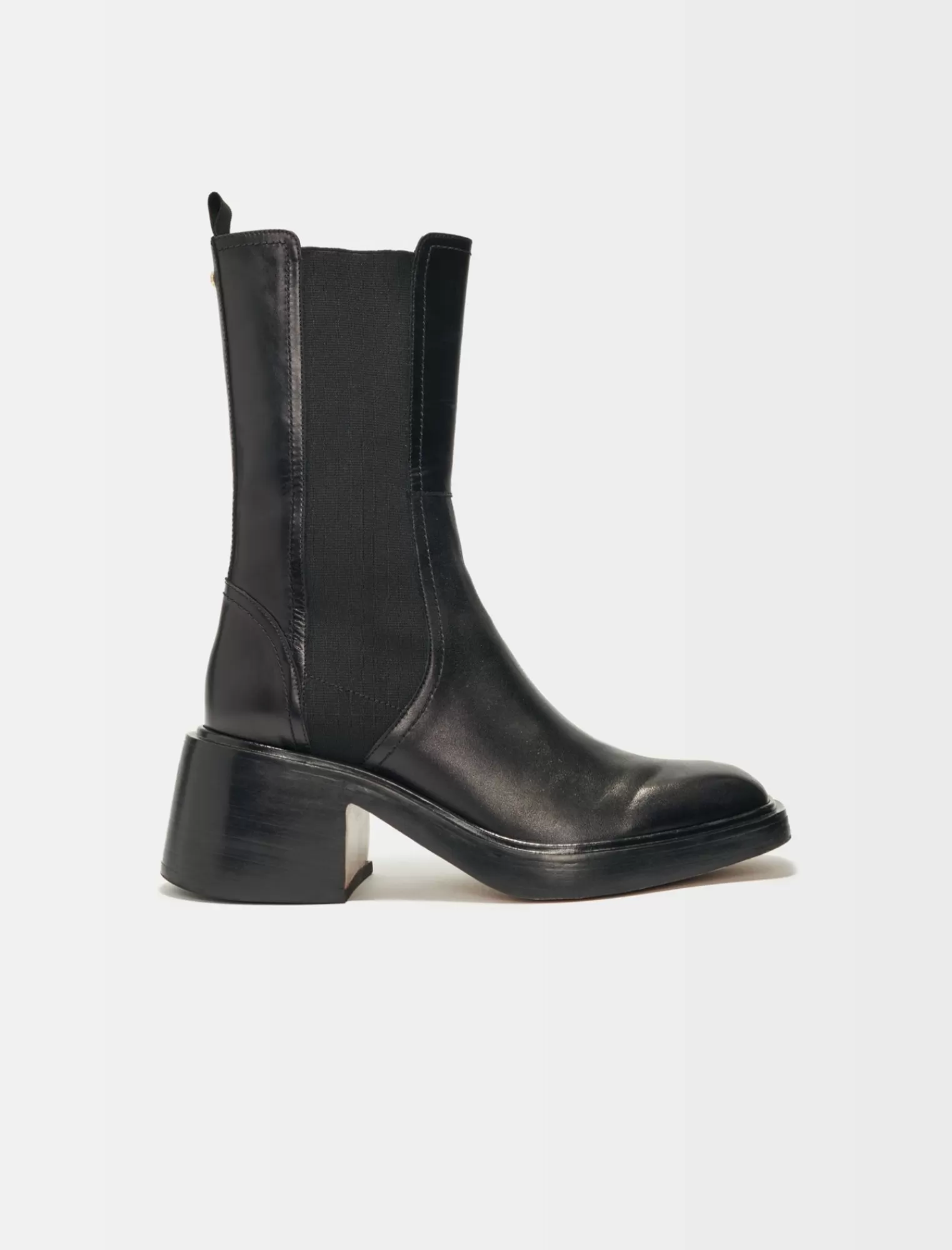 Women Maje Black Leather Ankle Boots And Square Toe