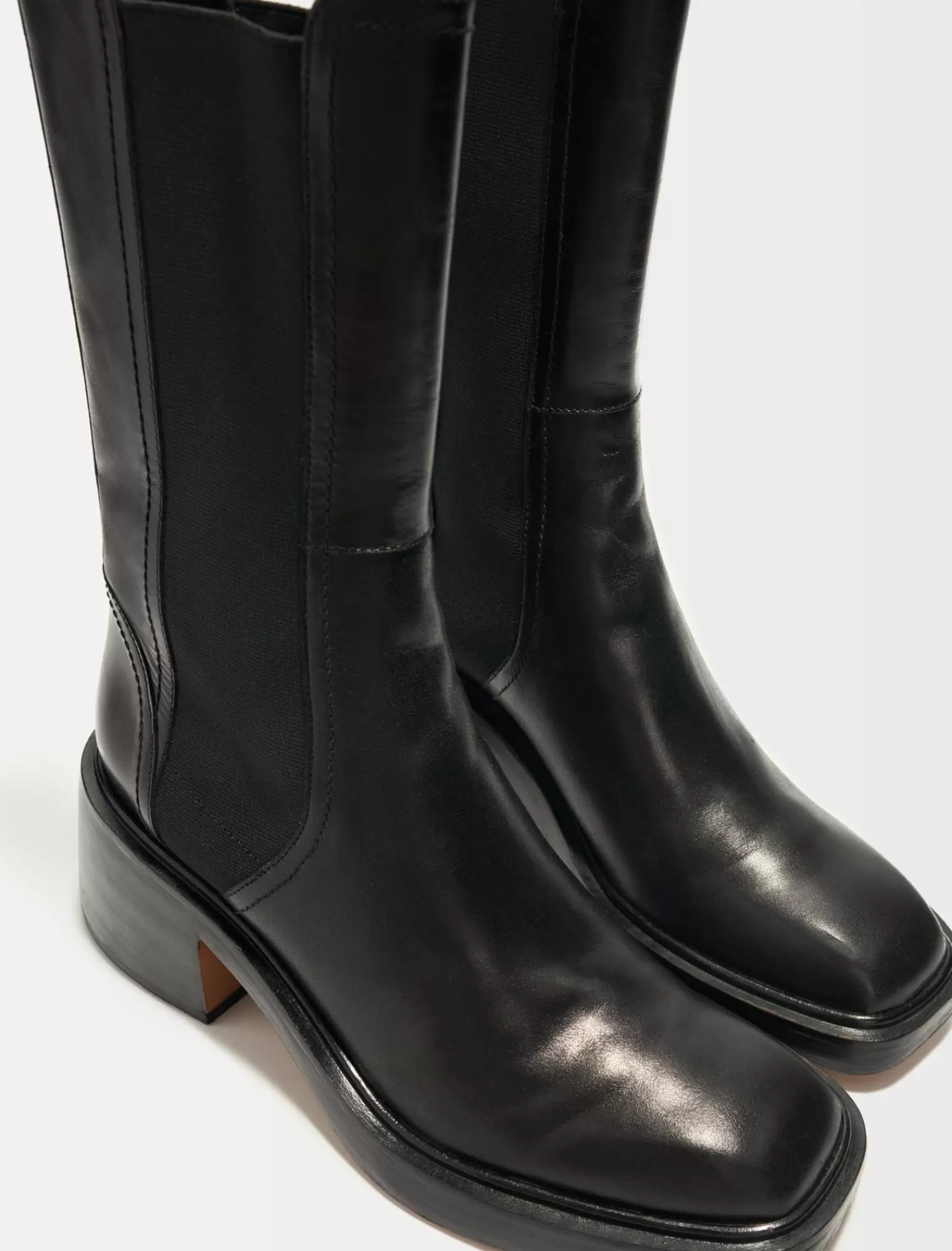 Women Maje Black Leather Ankle Boots And Square Toe