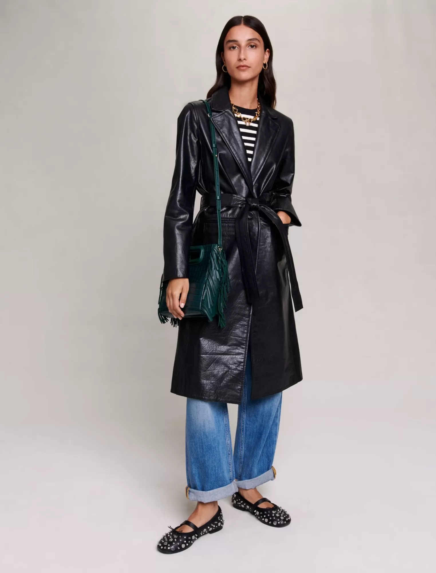 Women Maje Black Leather Trench