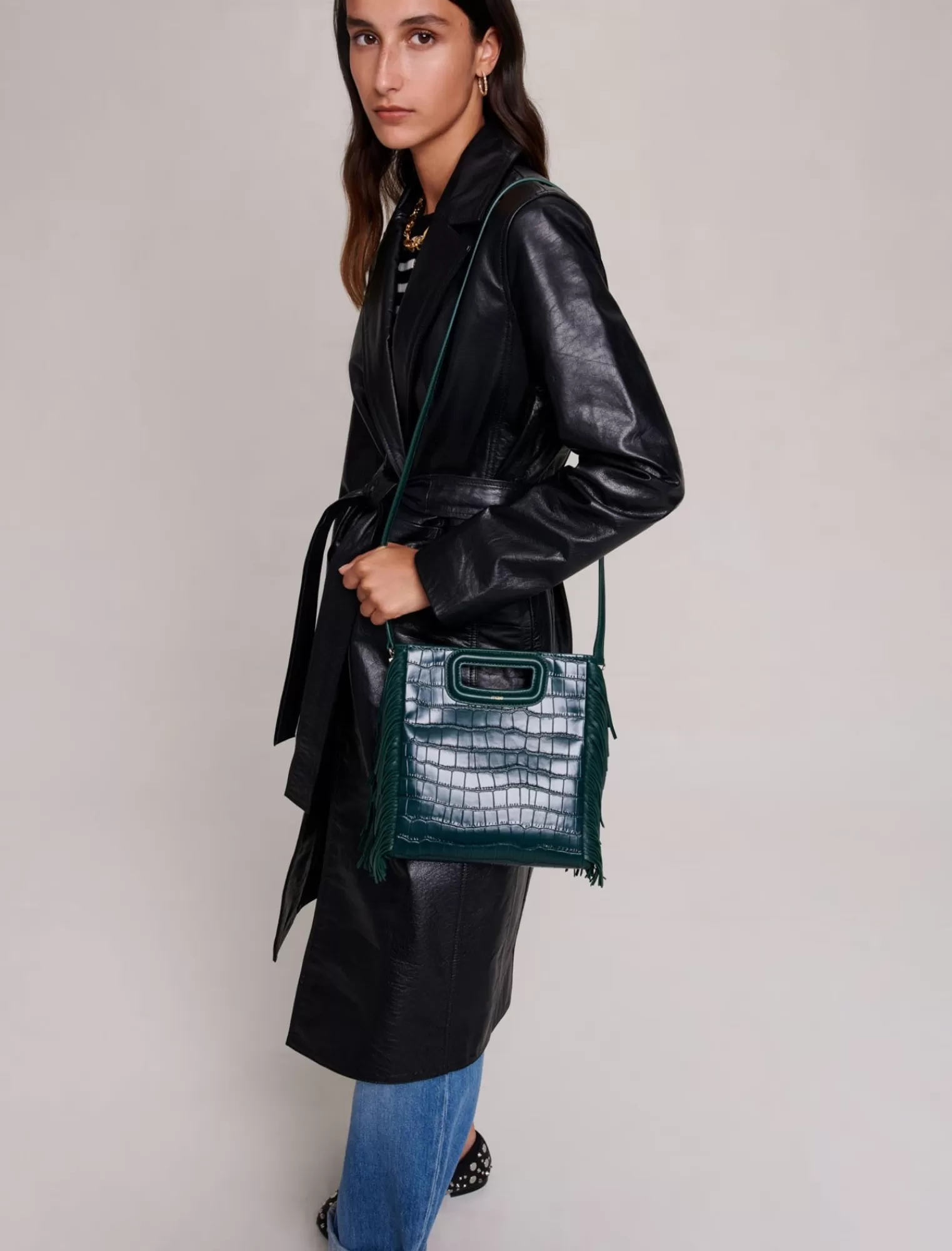 Women Maje Black Leather Trench