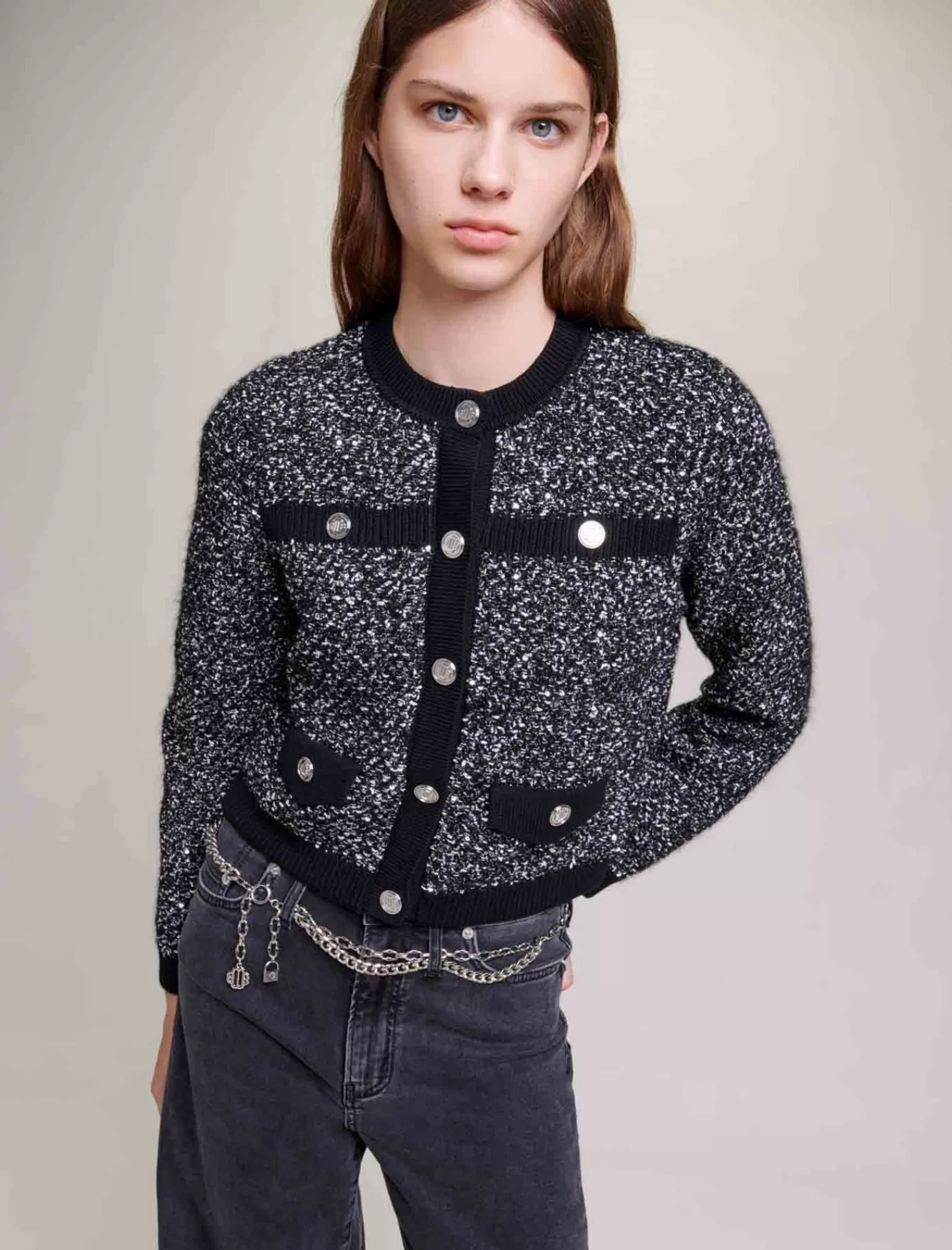 Women Maje Black Short Knit Cardigan