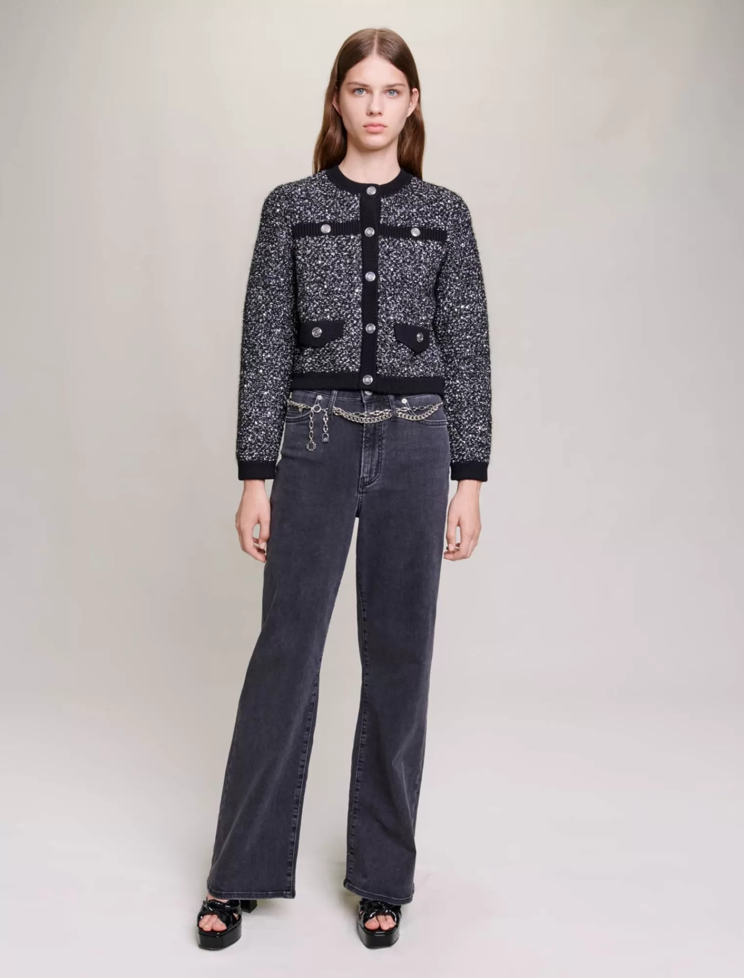 Women Maje Black Short Knit Cardigan