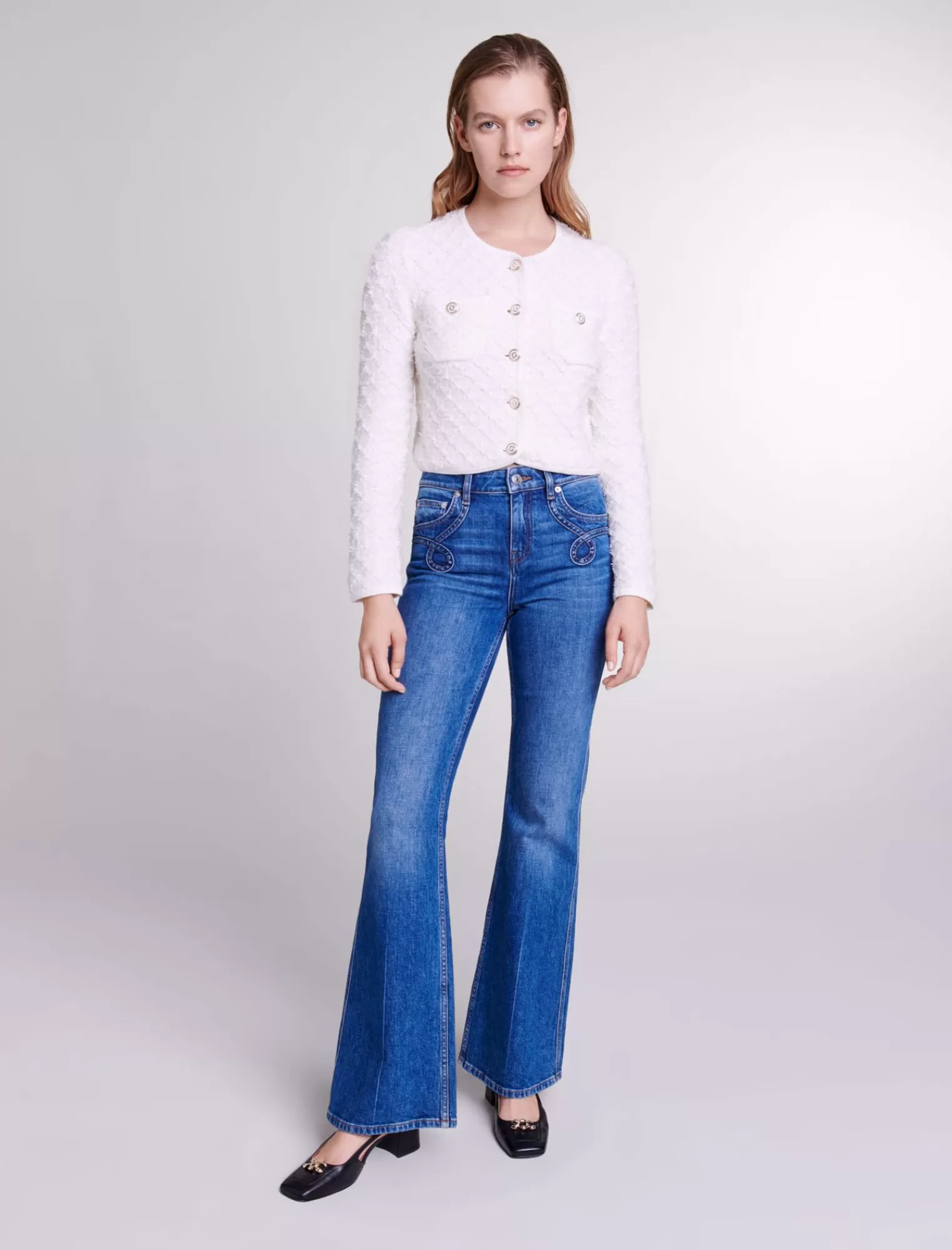 Women Maje Blue Embroidered Flared Jeans