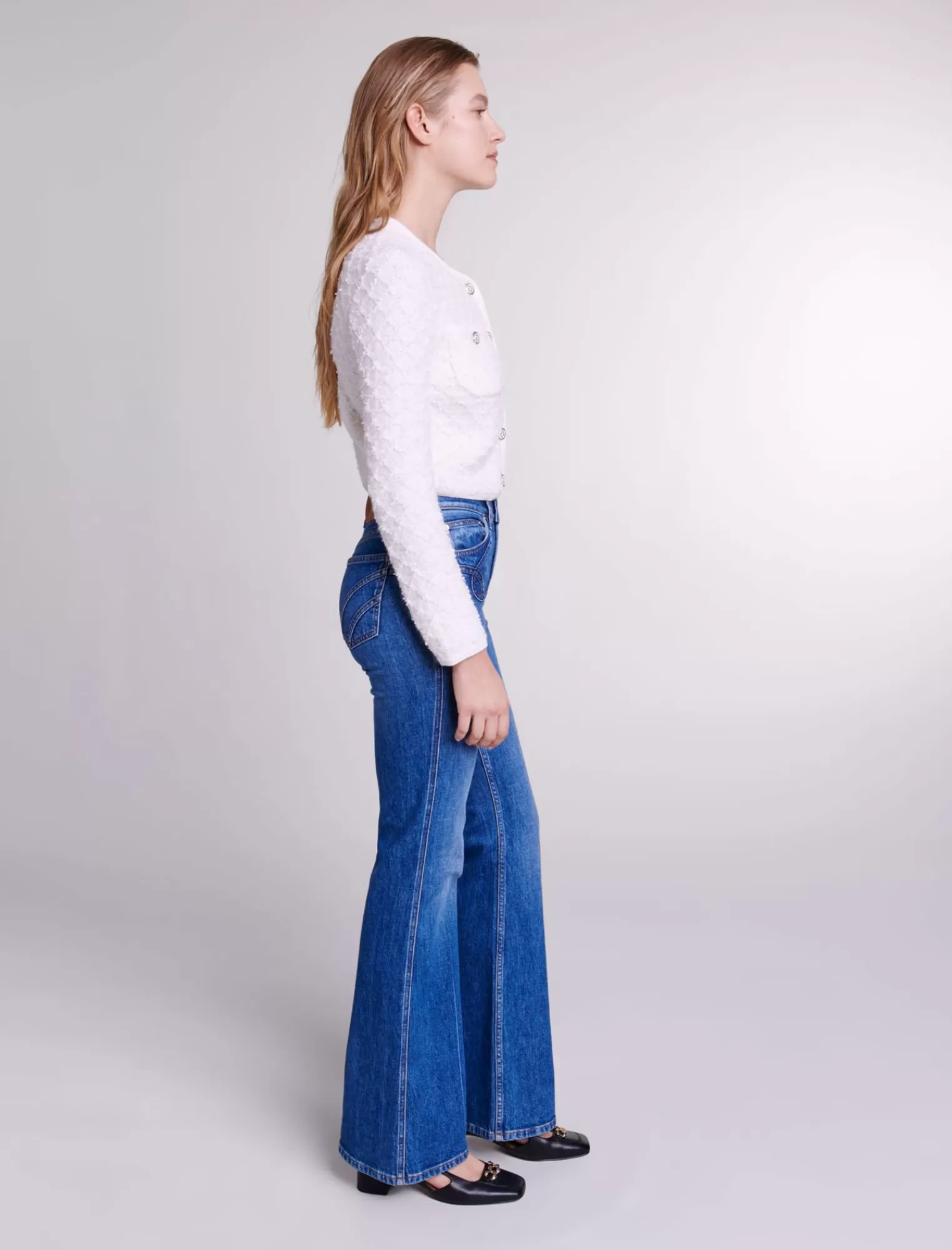Women Maje Blue Embroidered Flared Jeans