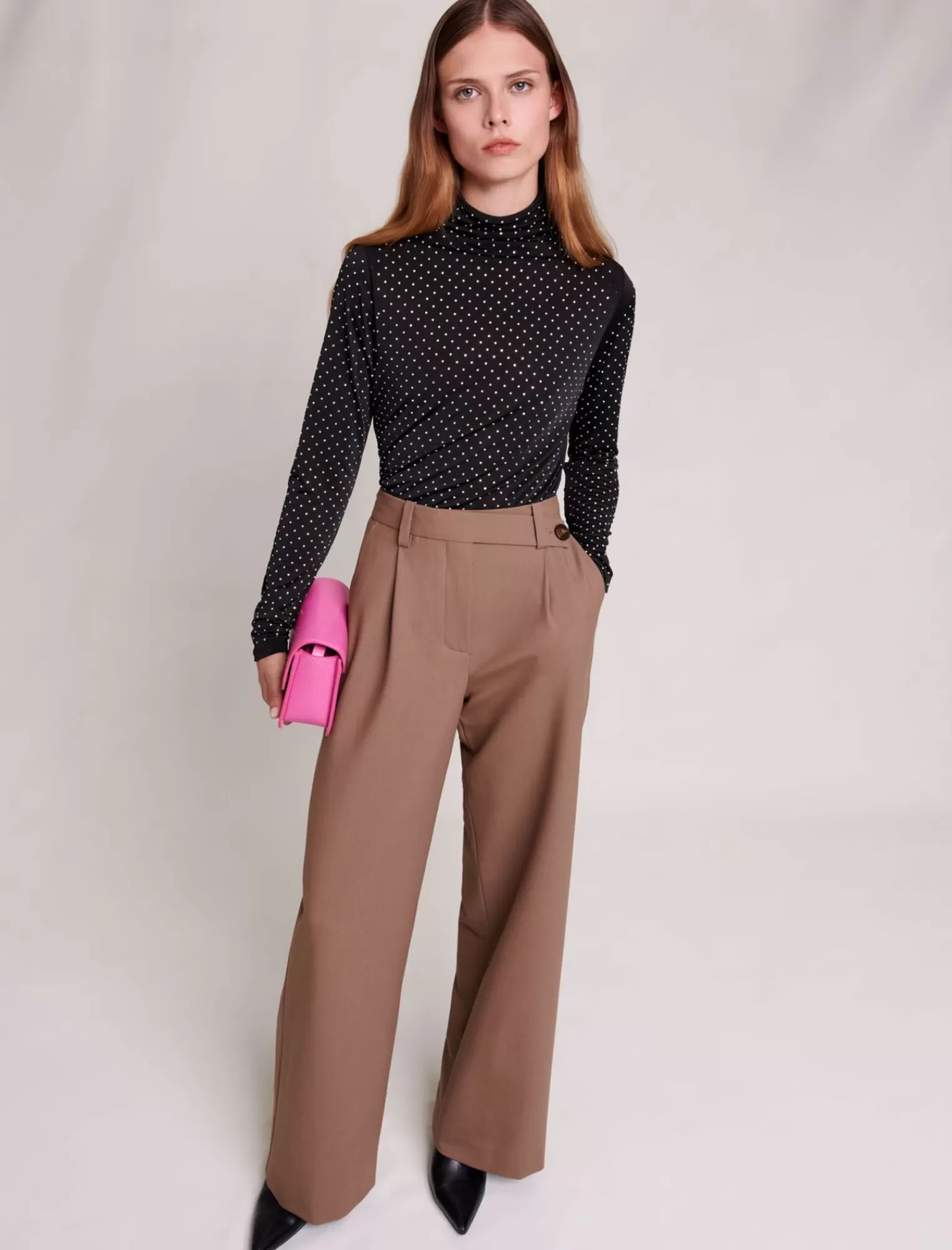 Women Maje Camel Wide Leg Trousers