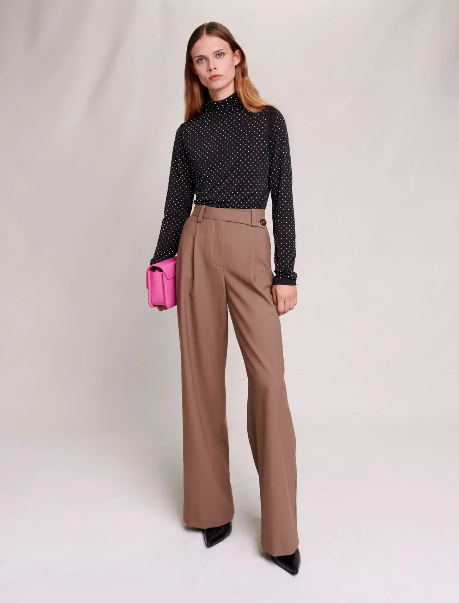 Women Maje Camel Wide Leg Trousers