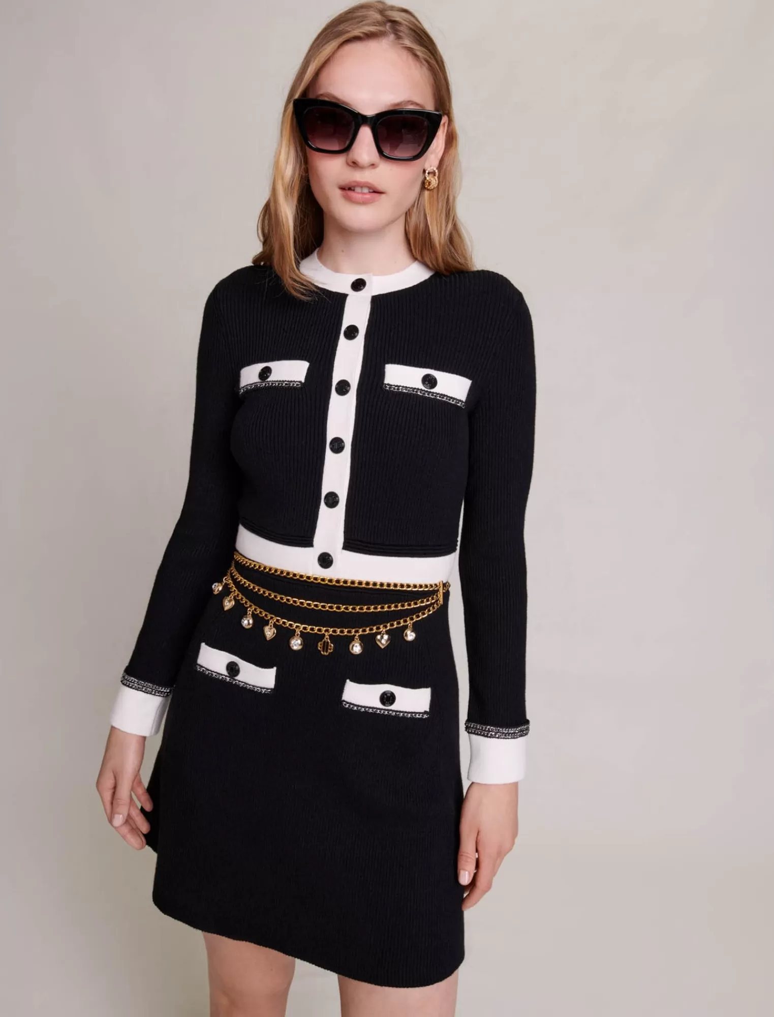 Women Maje Contrast Mesh Short Knit Dress