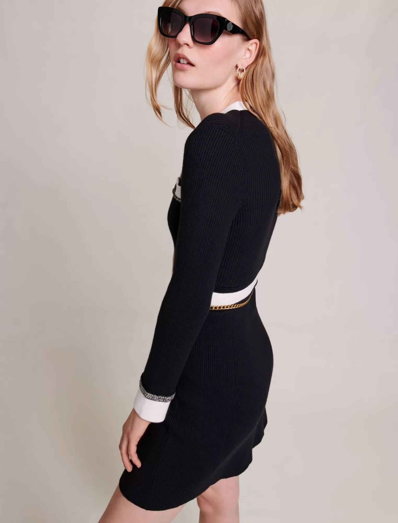 Women Maje Contrast Mesh Short Knit Dress