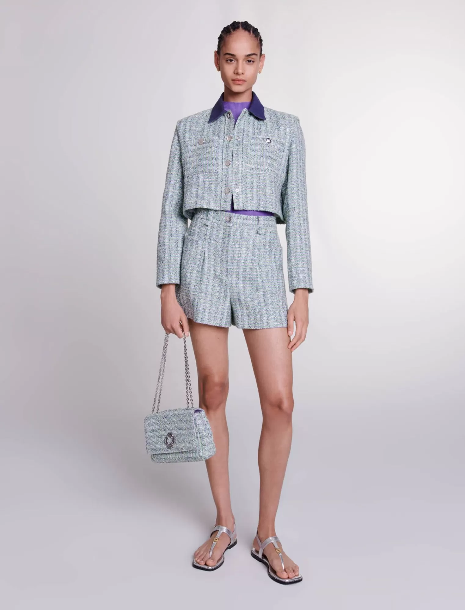 Women Maje Contrast Tweed Cropped Jacket