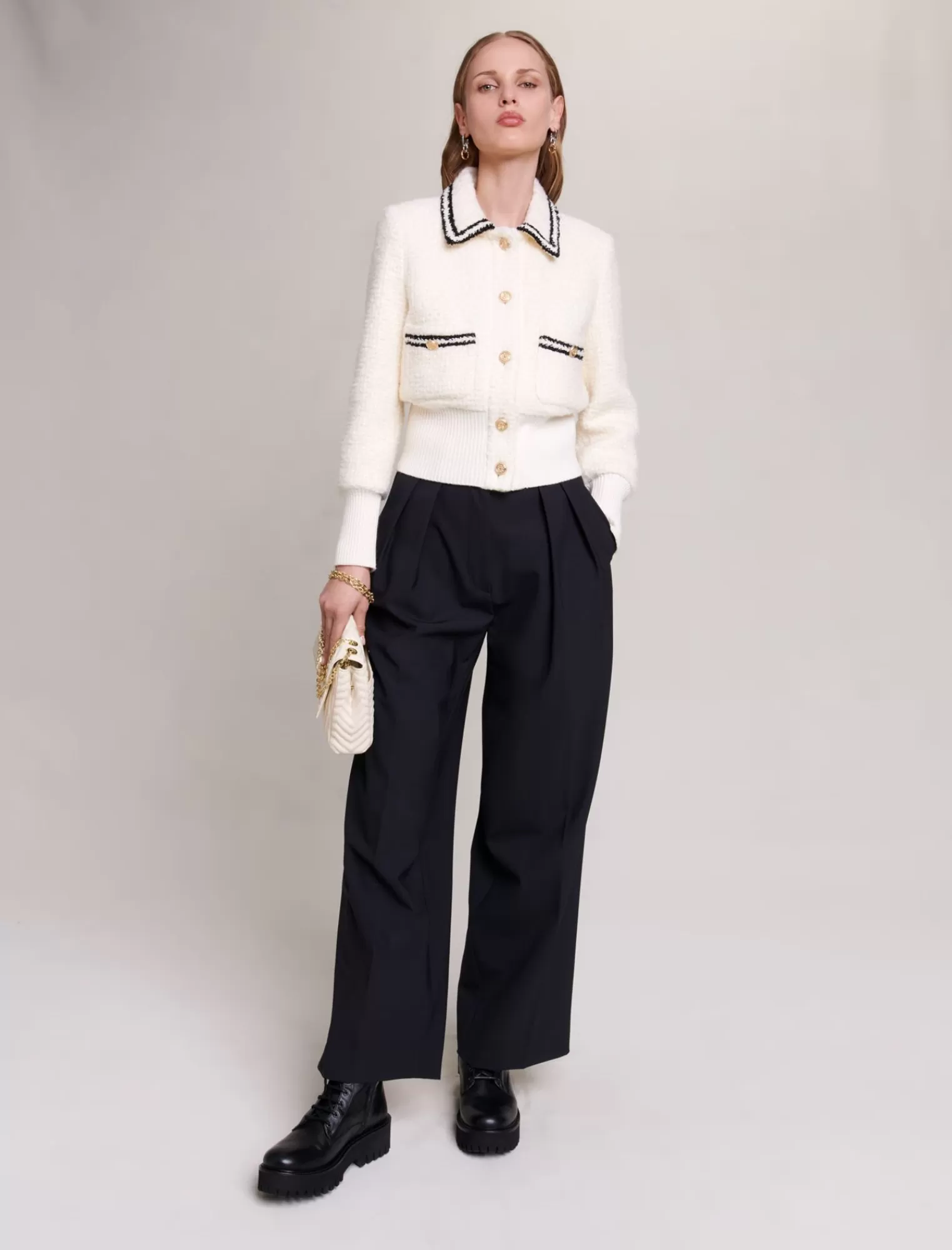 Women Maje Contrasting Tweed-Style Jacket