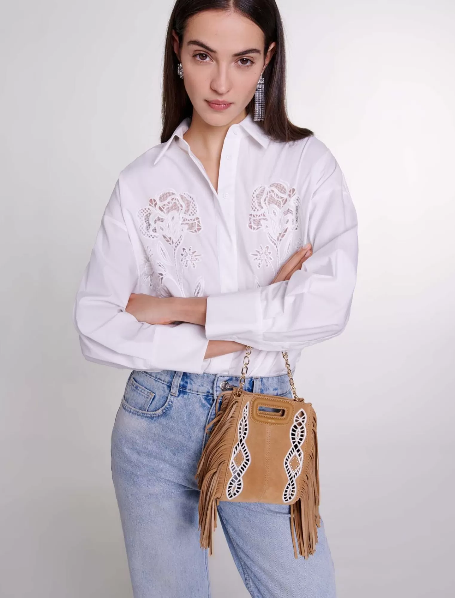 Women Maje Crochet Poplin Shirt