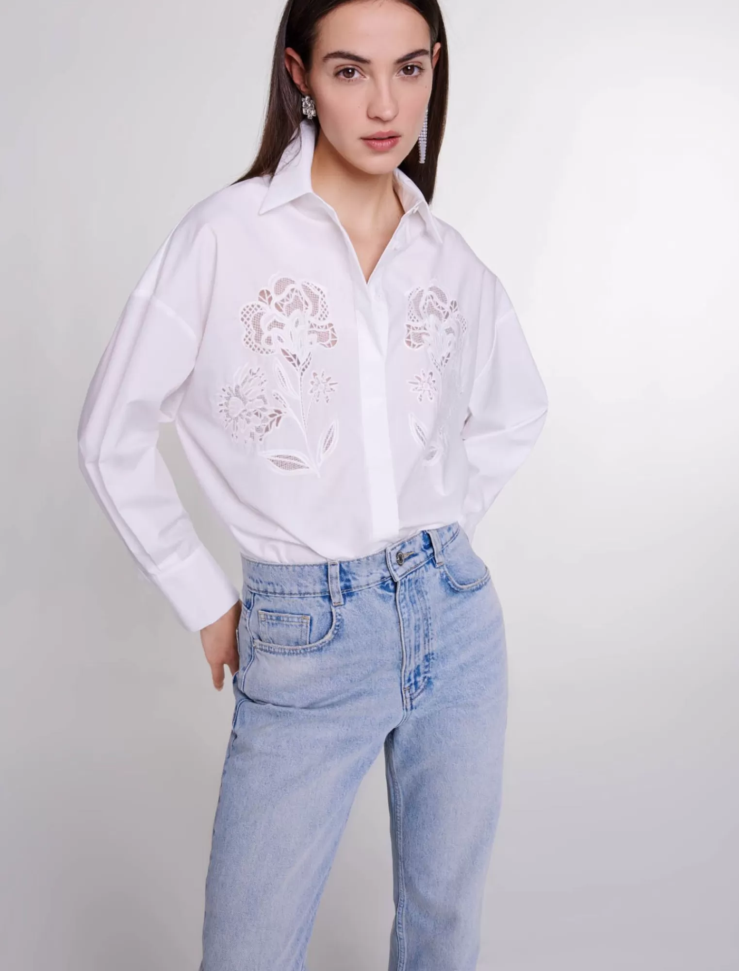 Women Maje Crochet Poplin Shirt