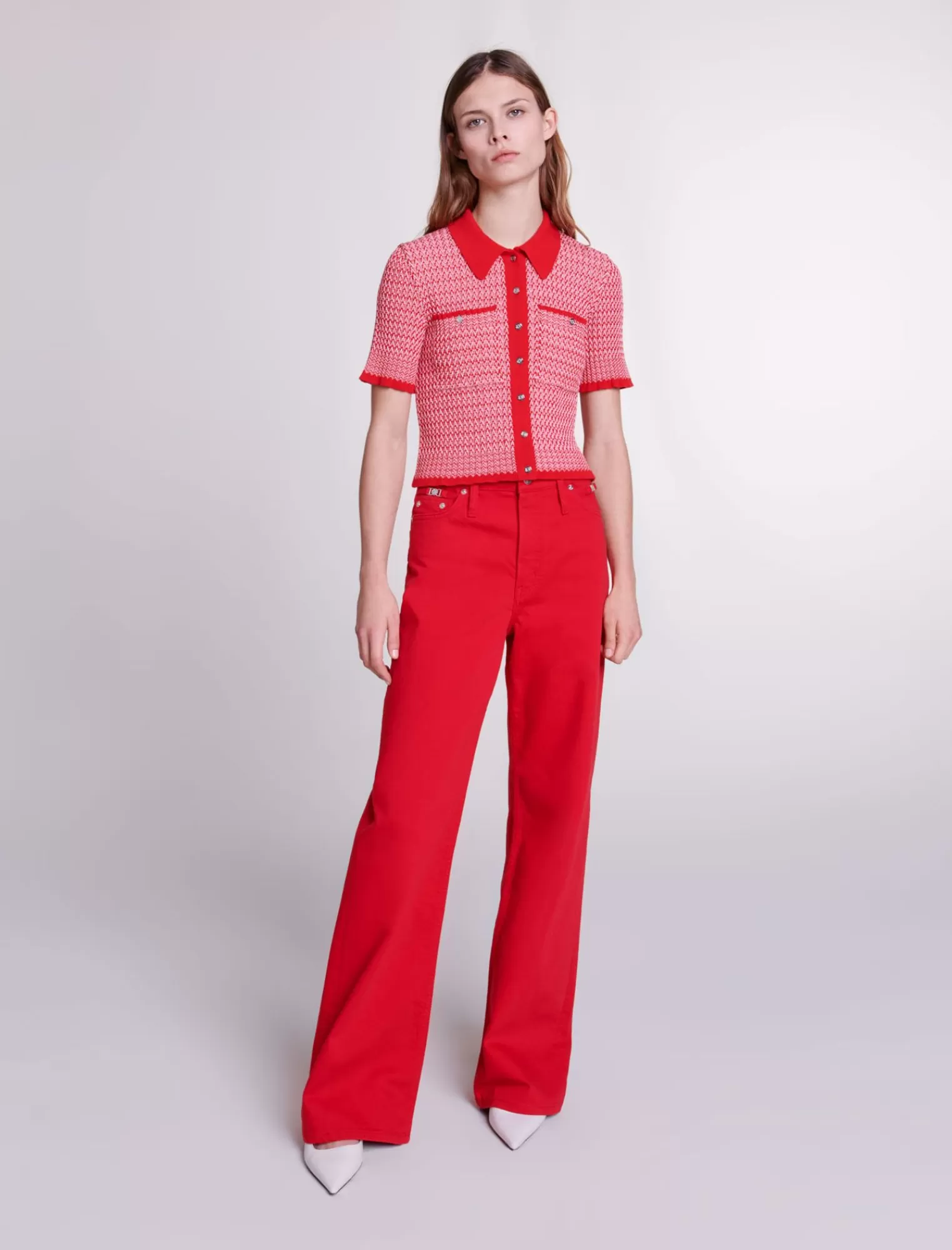 Women Maje Cropped Herringbone Polo Shirt