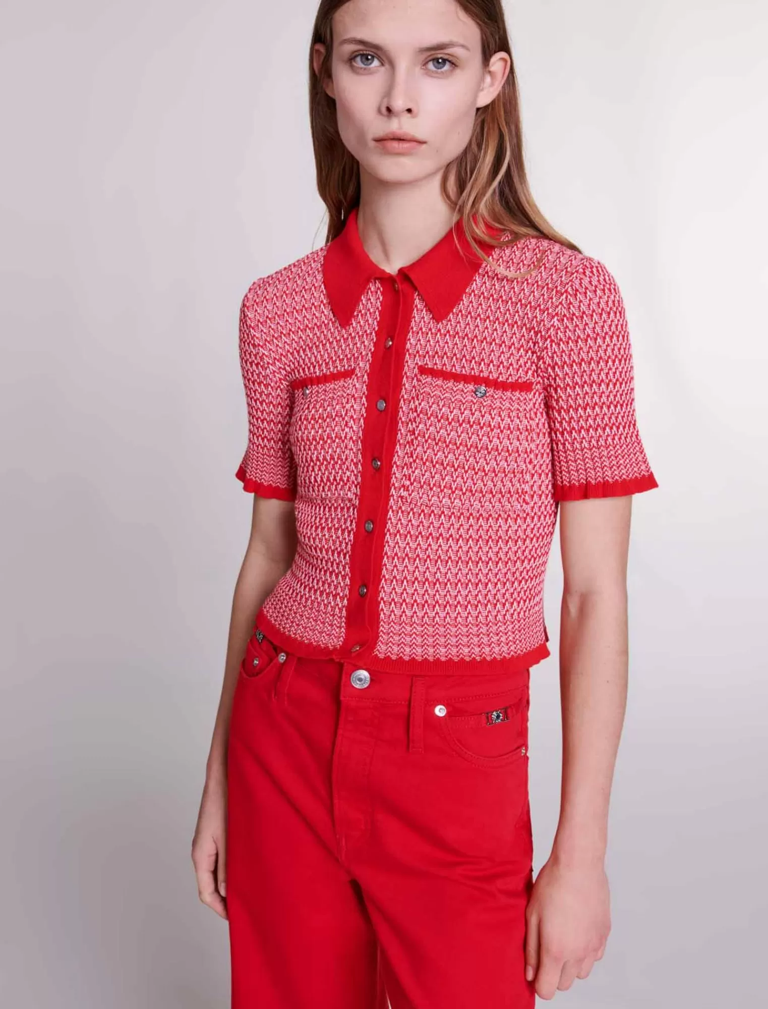 Women Maje Cropped Herringbone Polo Shirt