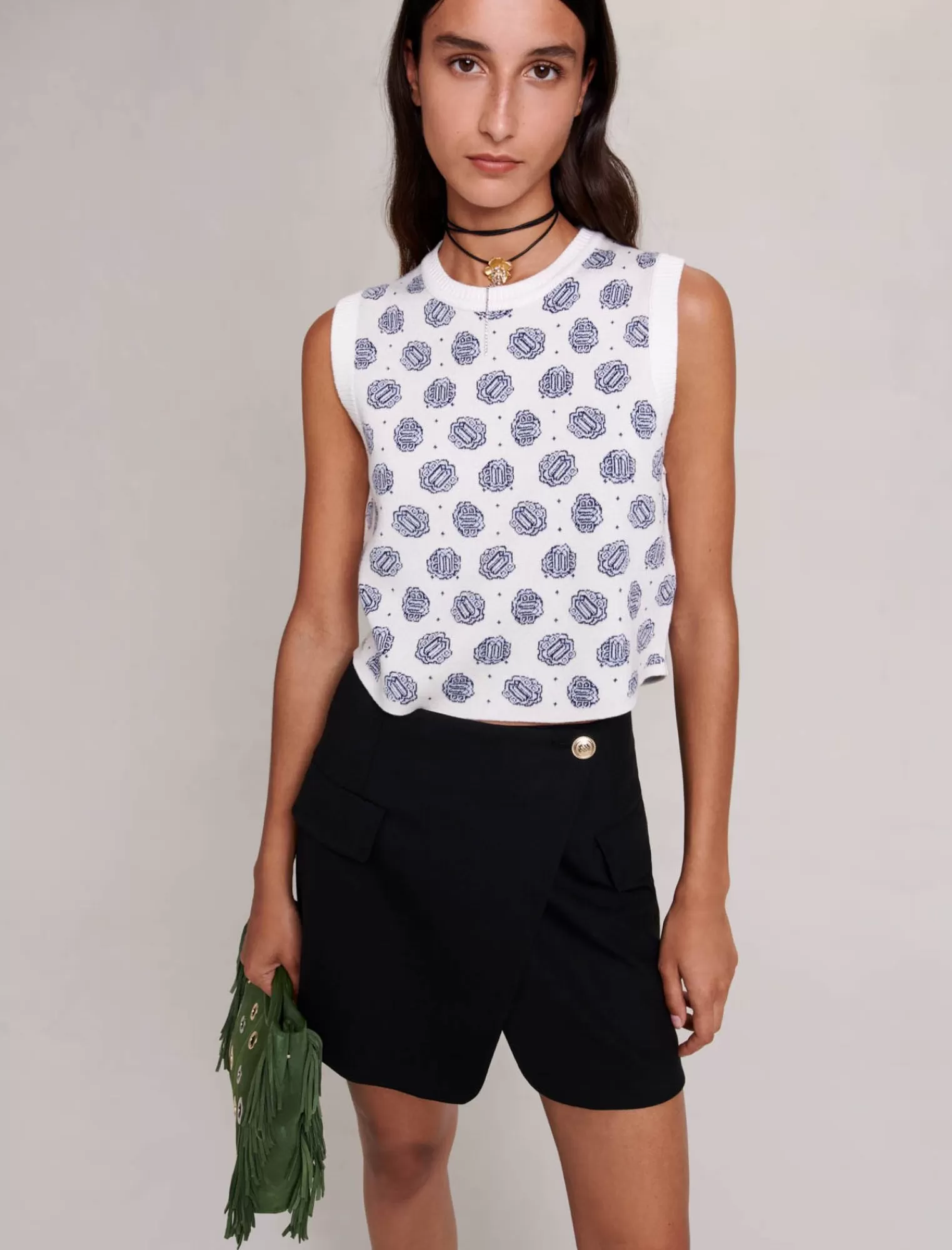 Women Maje Cropped Monogram Print Pullover