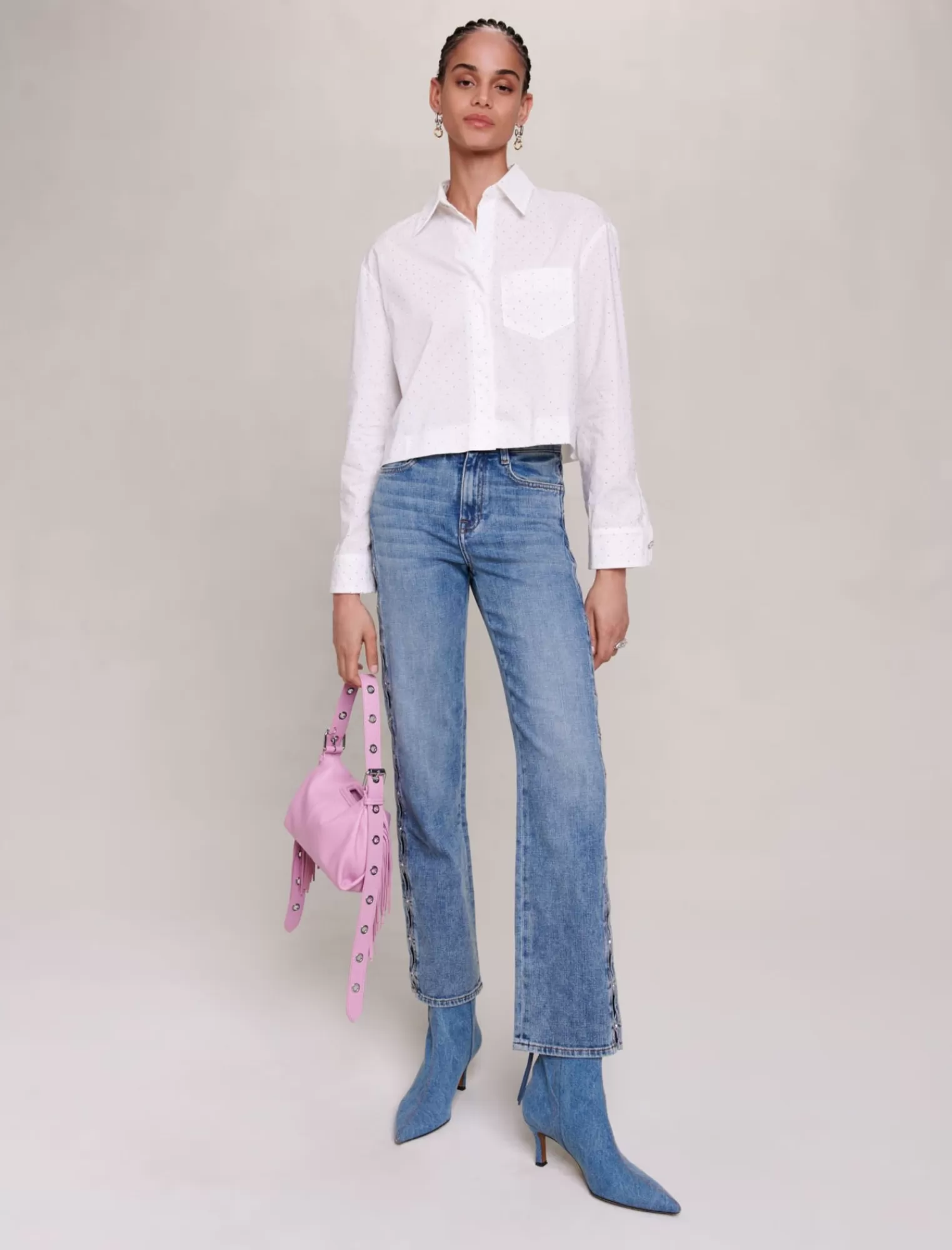 Women Maje Cropped Shirt With Rhinestone