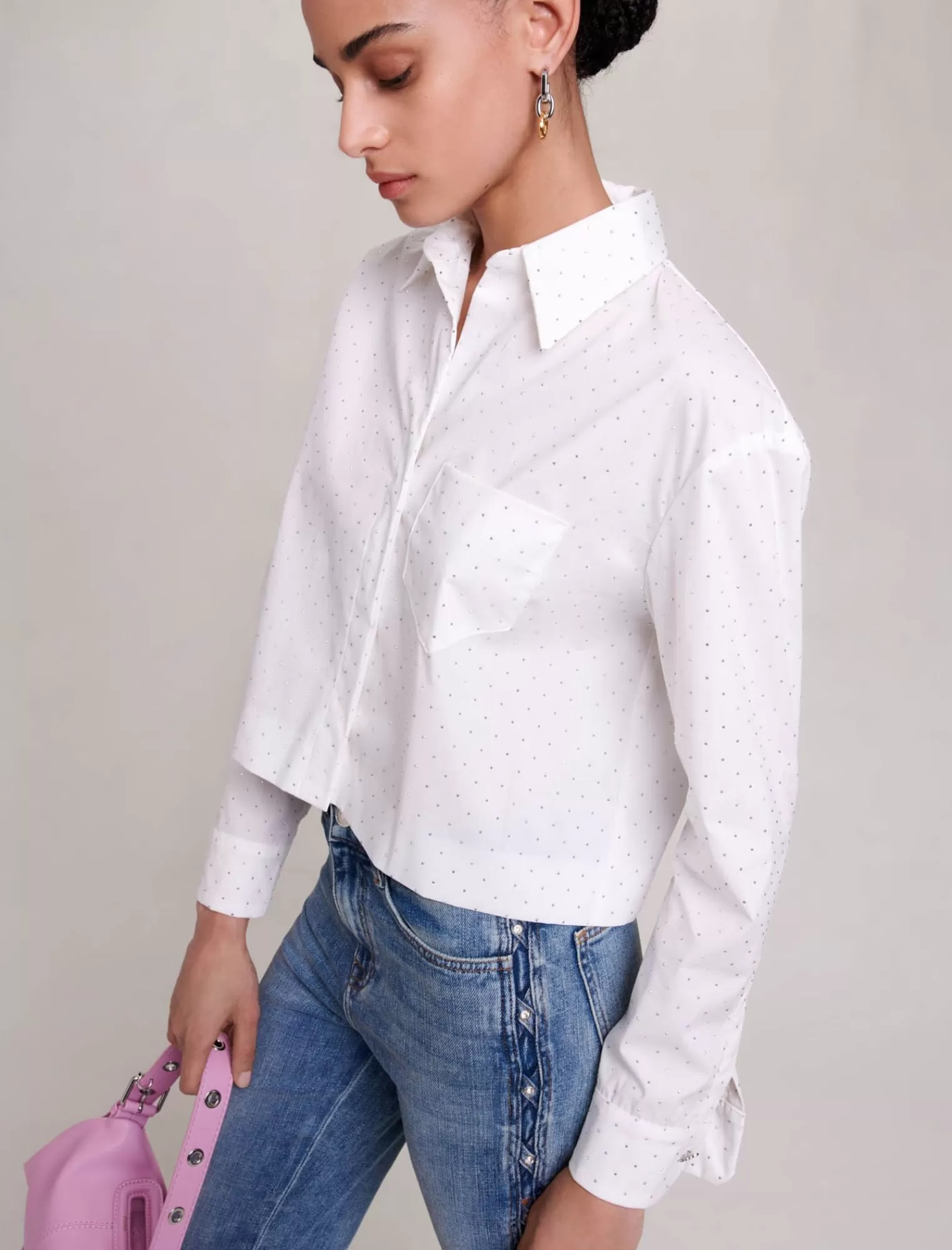 Women Maje Cropped Shirt With Rhinestone