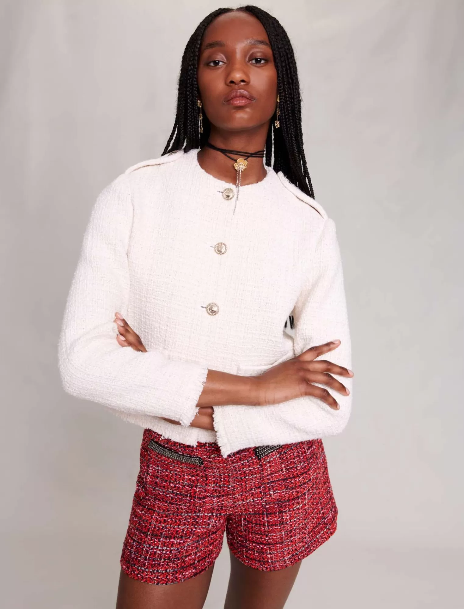 Women Maje Cropped Straight Fit Tweed Jacket