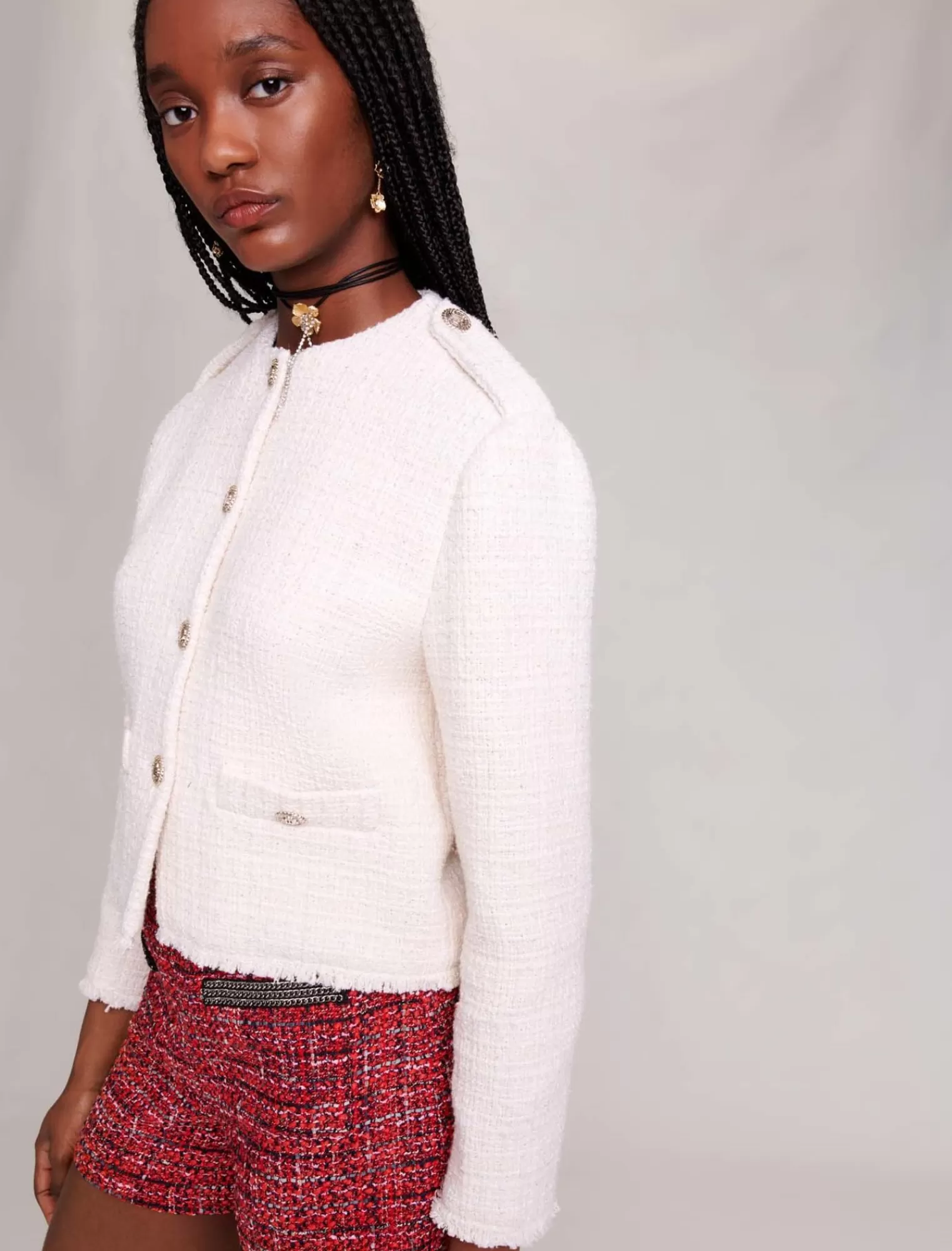 Women Maje Cropped Straight Fit Tweed Jacket