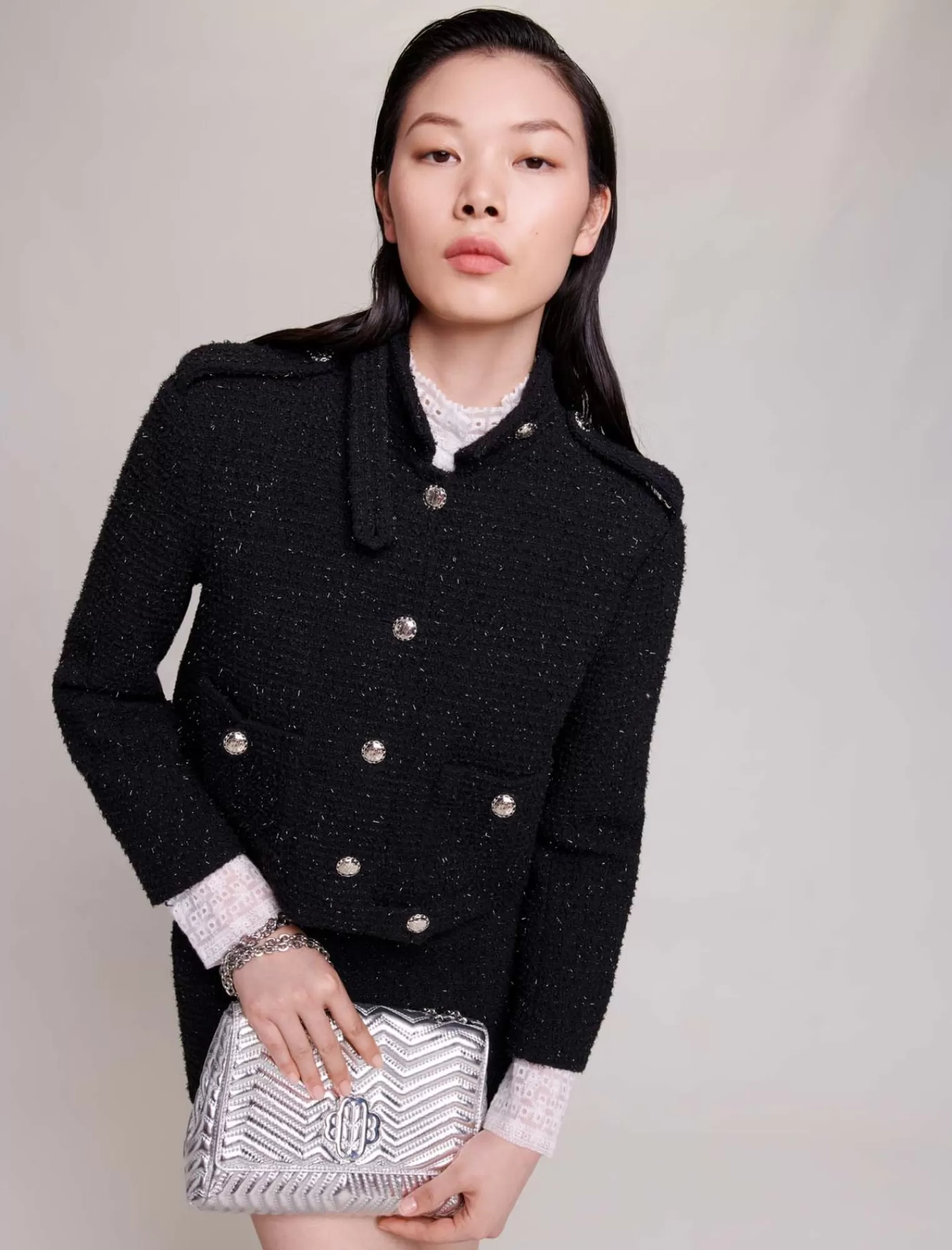 Women Maje Decorative Tweed Cropped Jacket