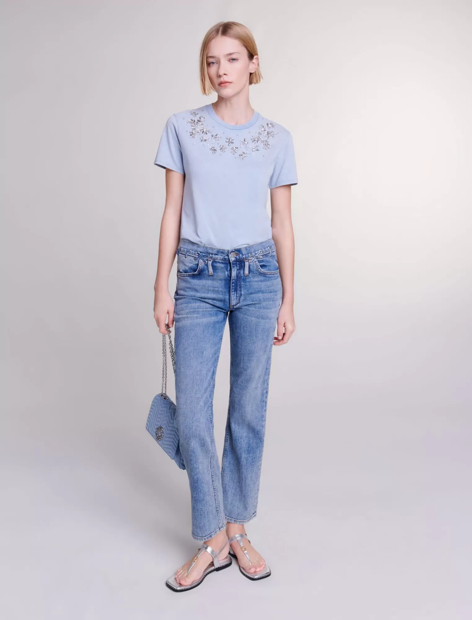 Women Maje Flower Tshirt With Rhinestones