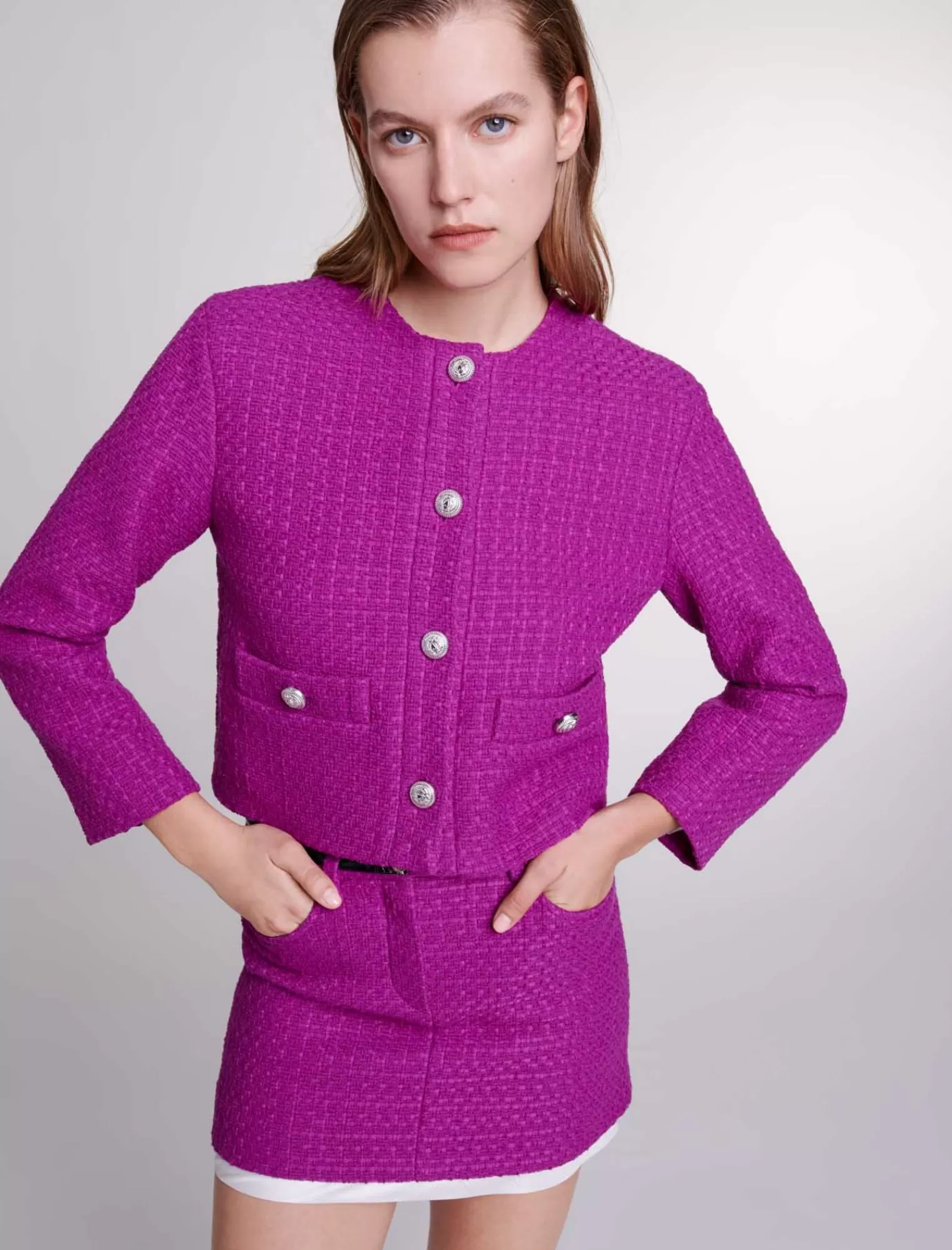 Women Maje Jacquard Cropped Tweed Jacket
