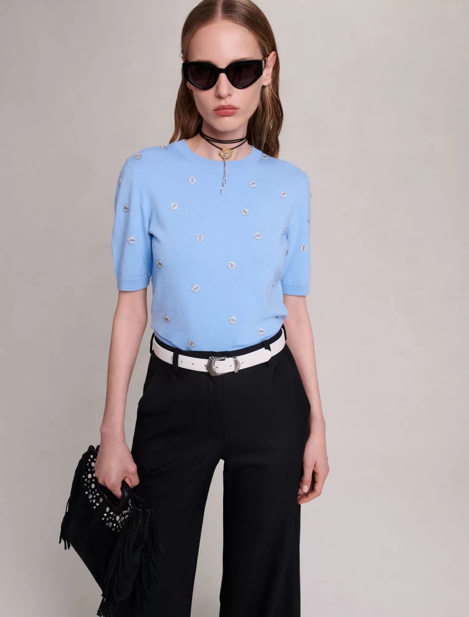Women Maje Jumper Trimmed With Rhinestones