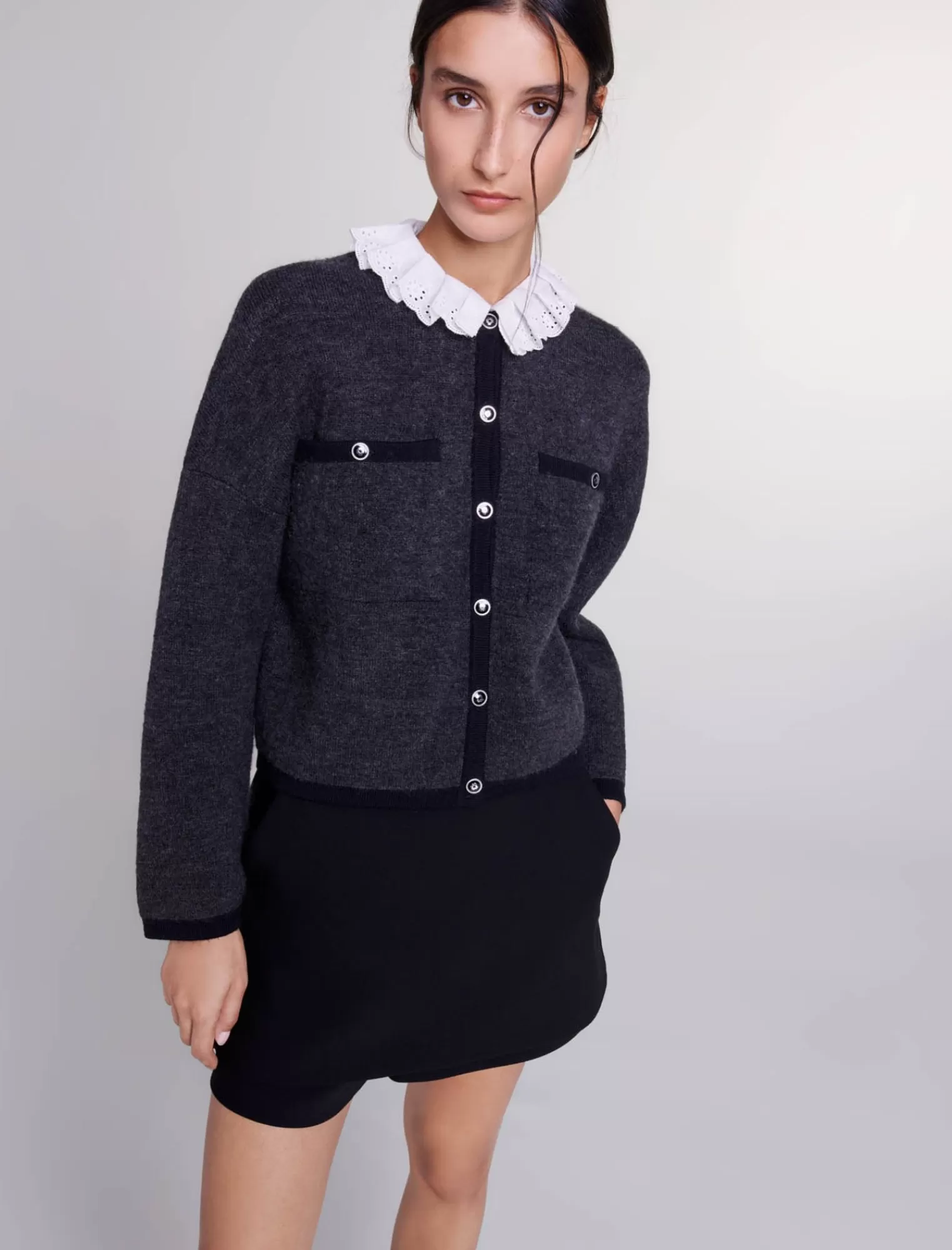 Women Maje Knit Cardigan With Guipure Collar