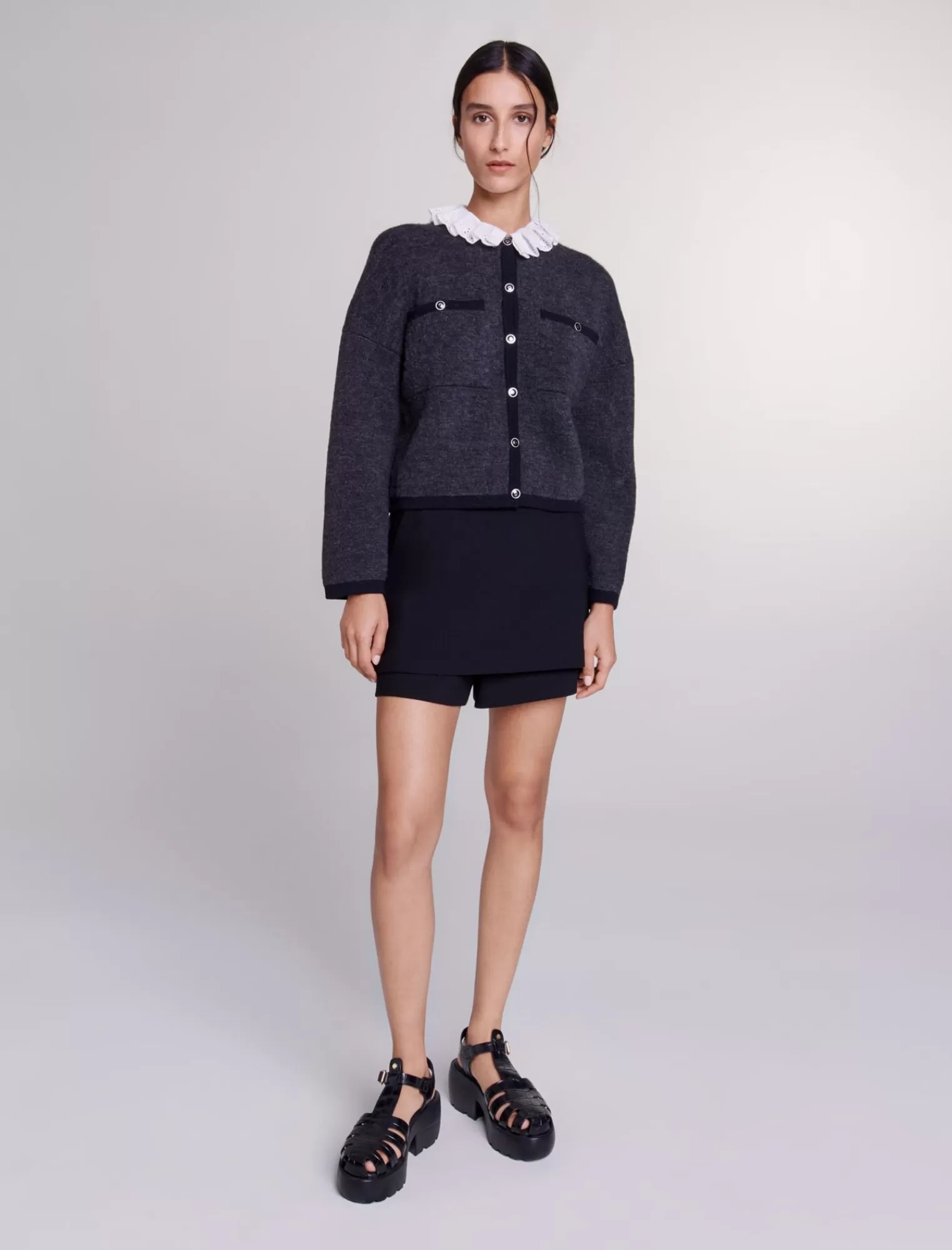 Women Maje Knit Cardigan With Guipure Collar