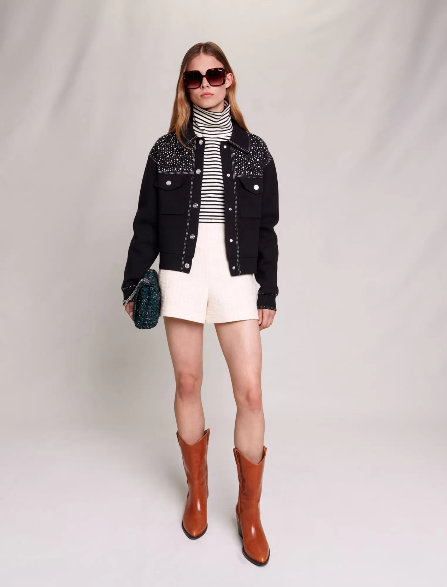 Women Maje Knit Cardigan With Rhinestones