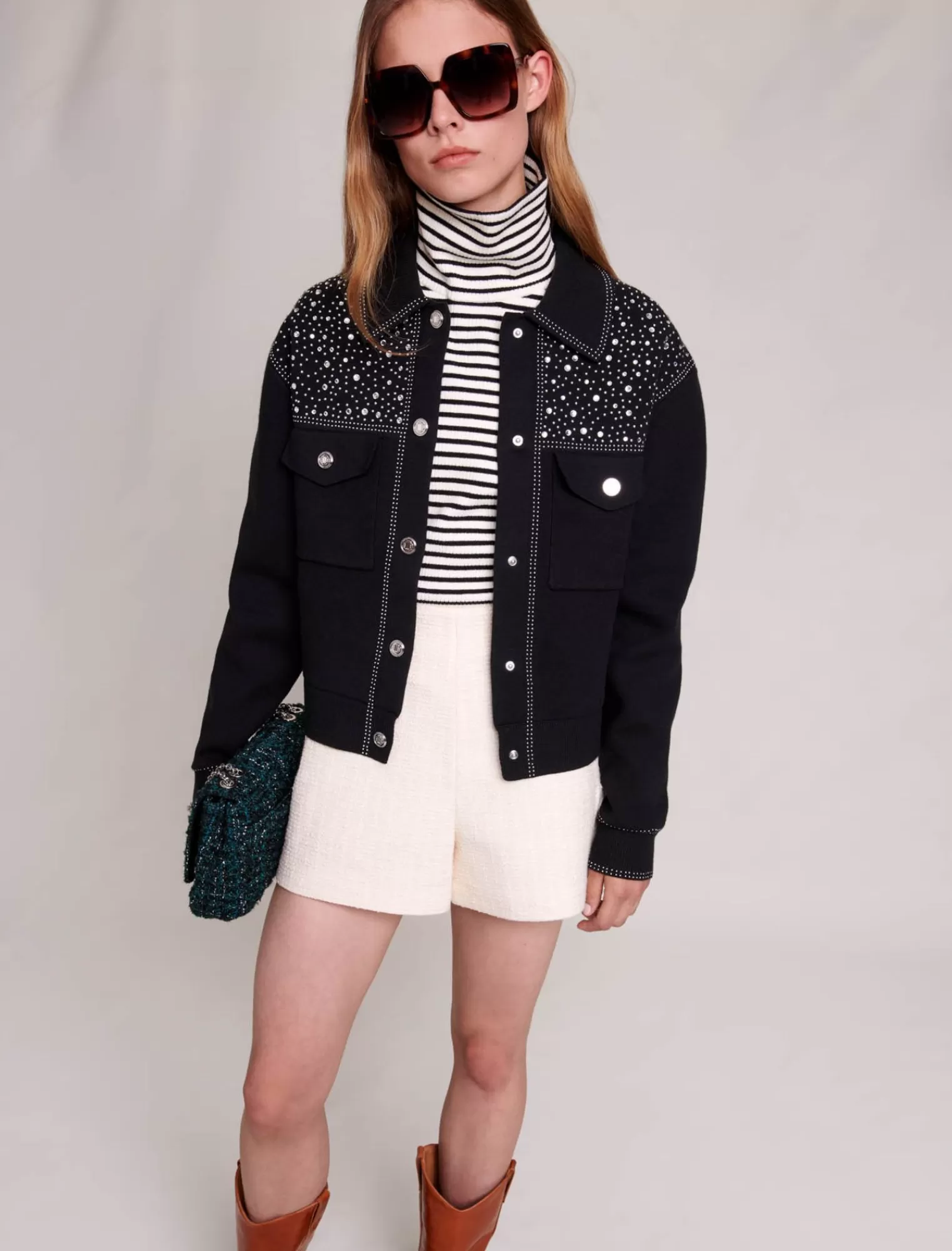 Women Maje Knit Cardigan With Rhinestones