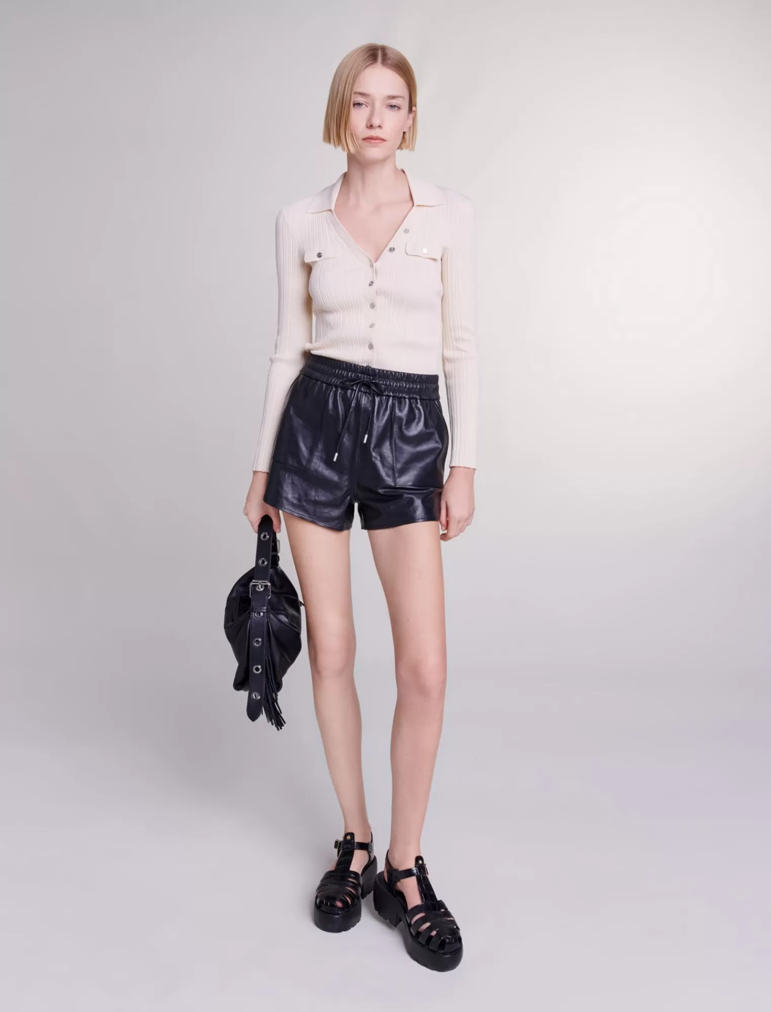 Women Maje Knitted Collared Cardigan