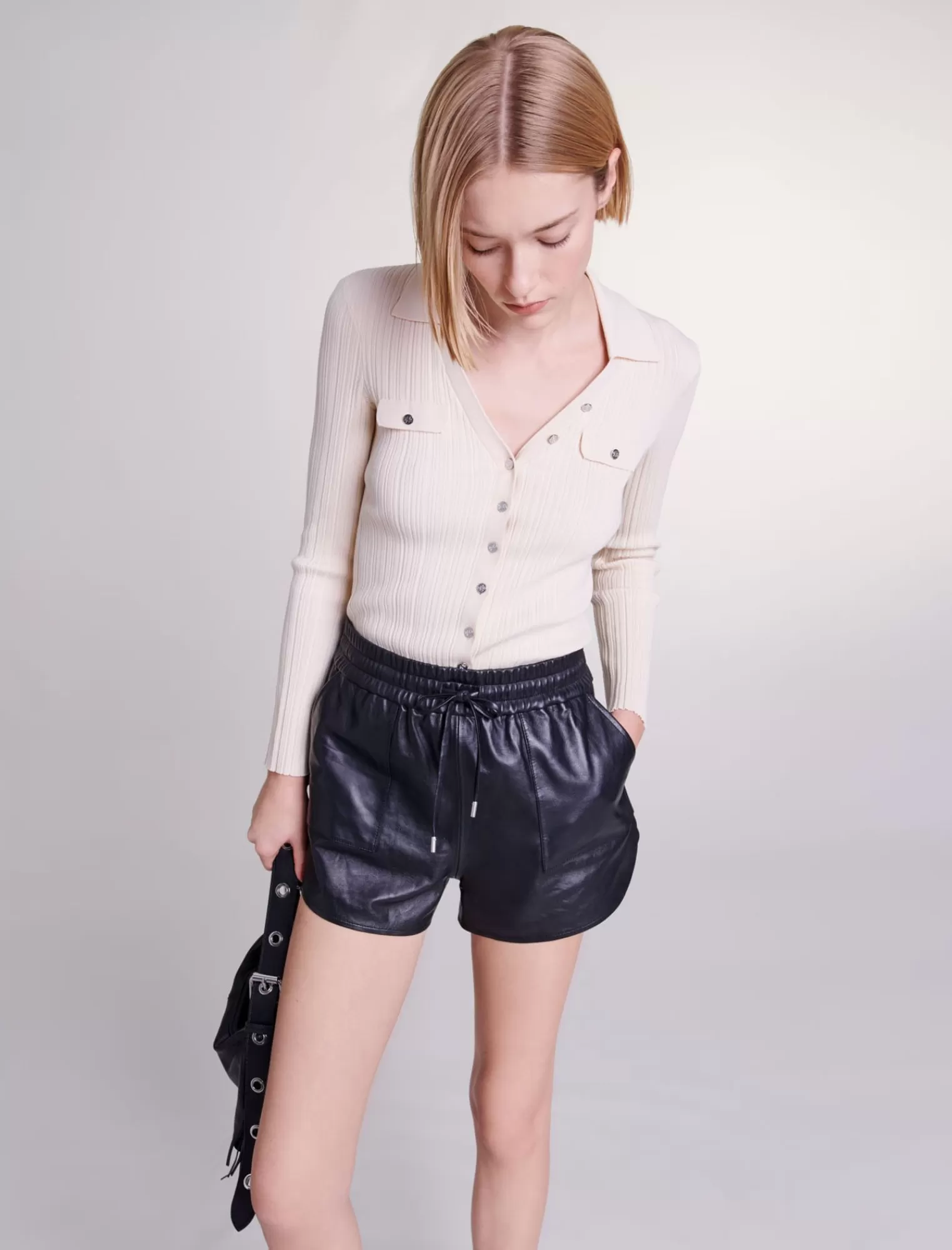 Women Maje Knitted Collared Cardigan