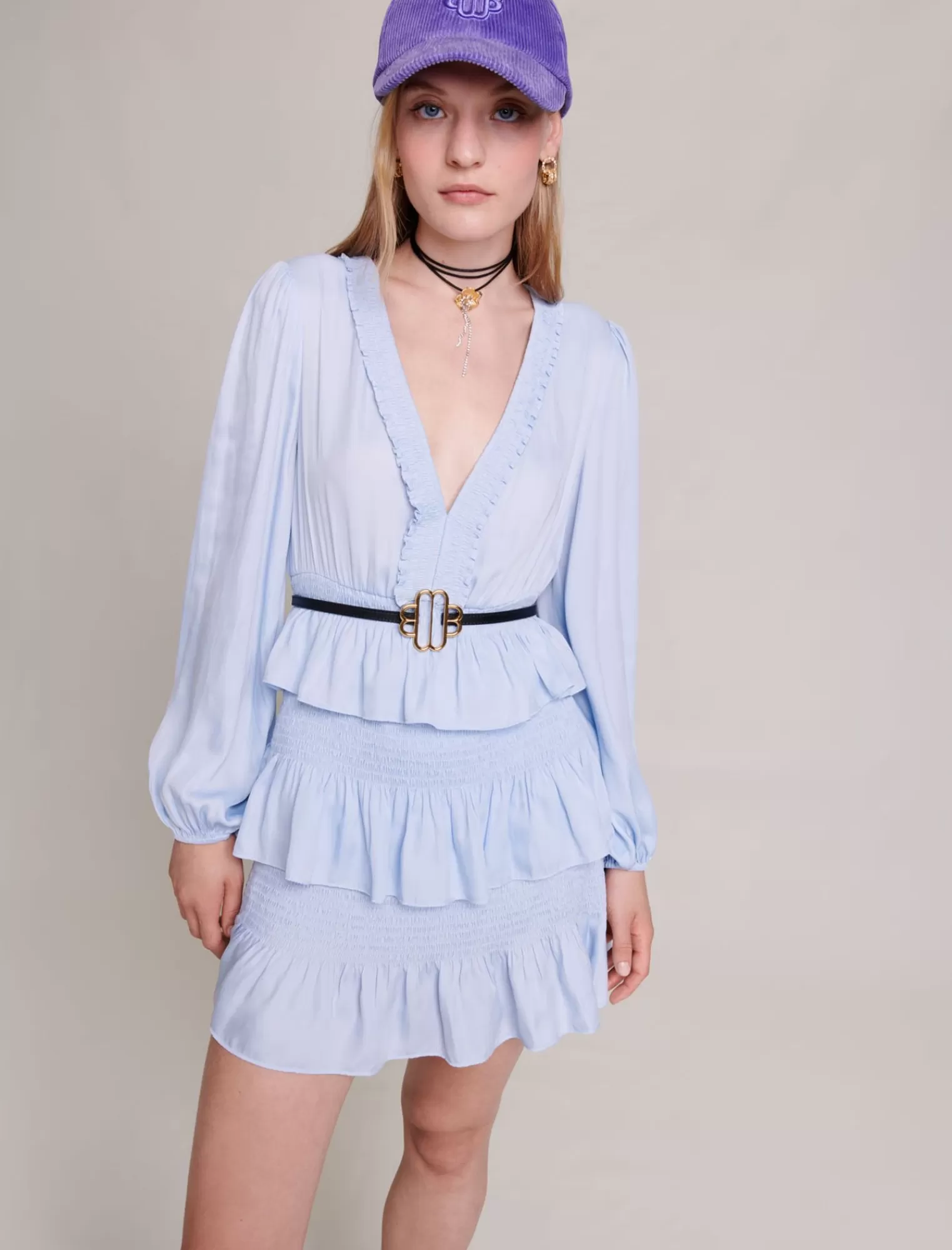 Women Maje Light Blue Ruffled Dress