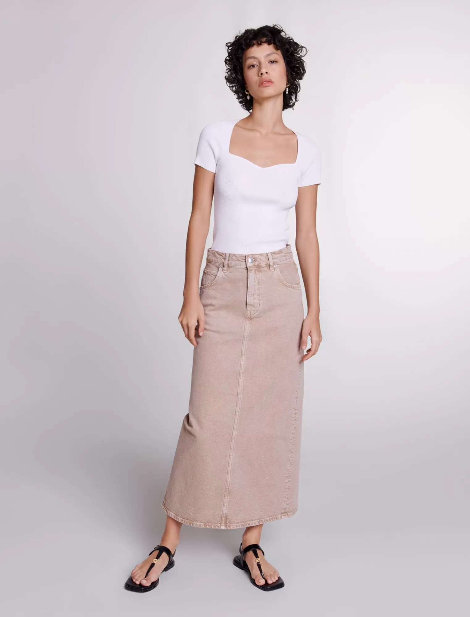 Women Maje Long Denim Skirt
