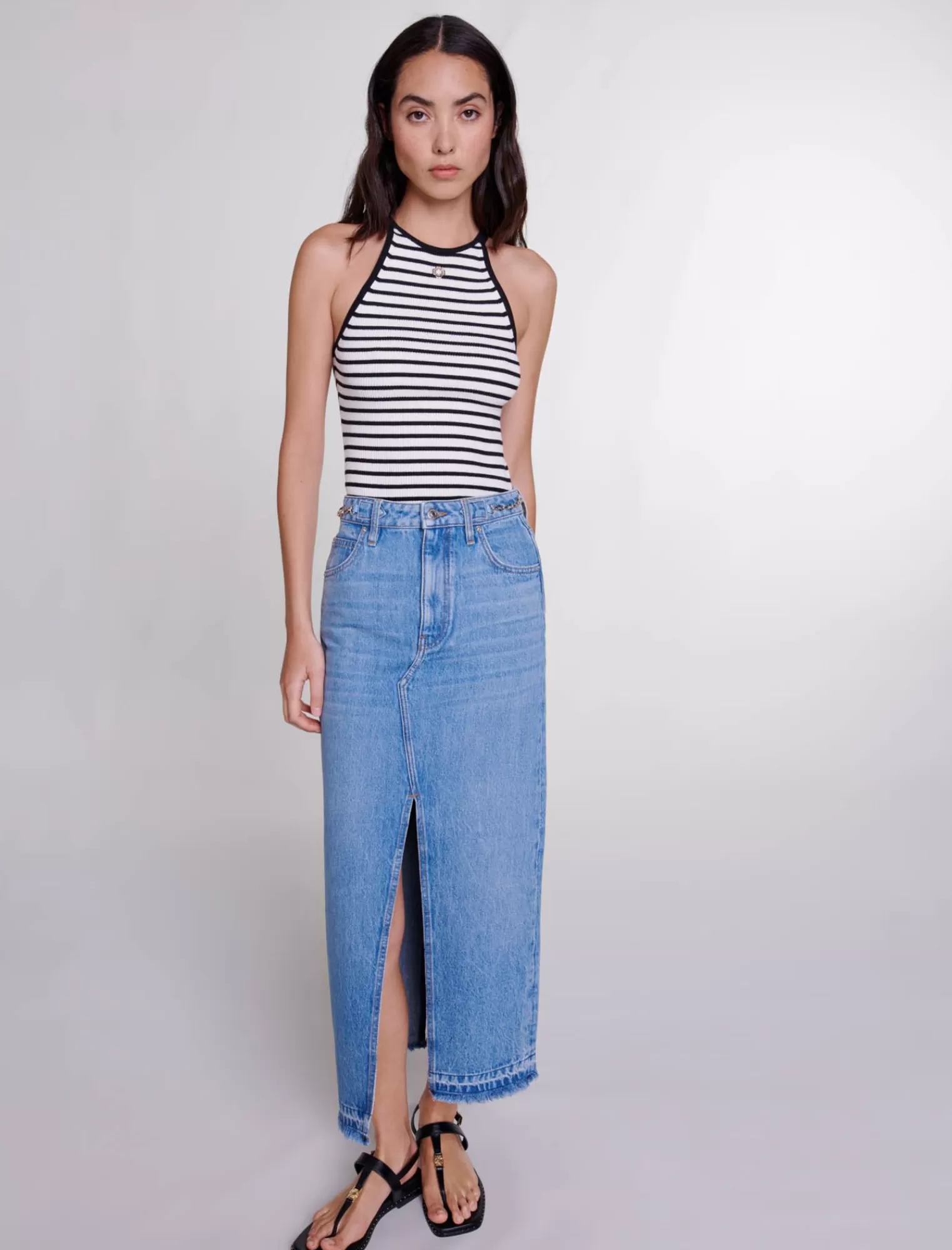 Women Maje Long Denim Skirt
