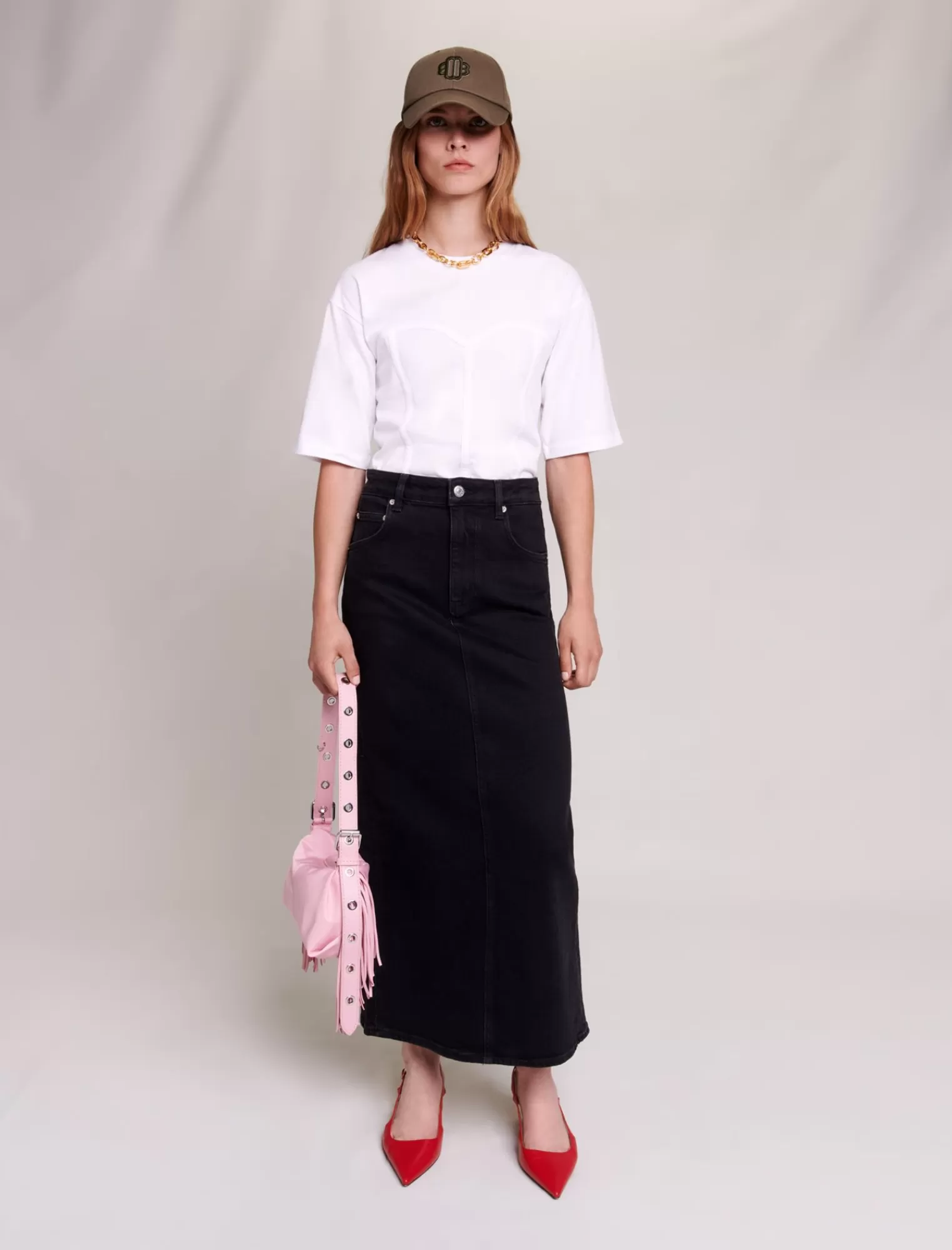Women Maje Long Denim Skirt