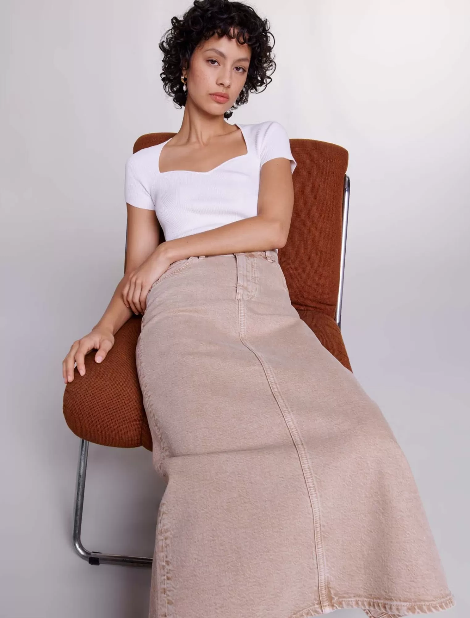 Women Maje Long Denim Skirt