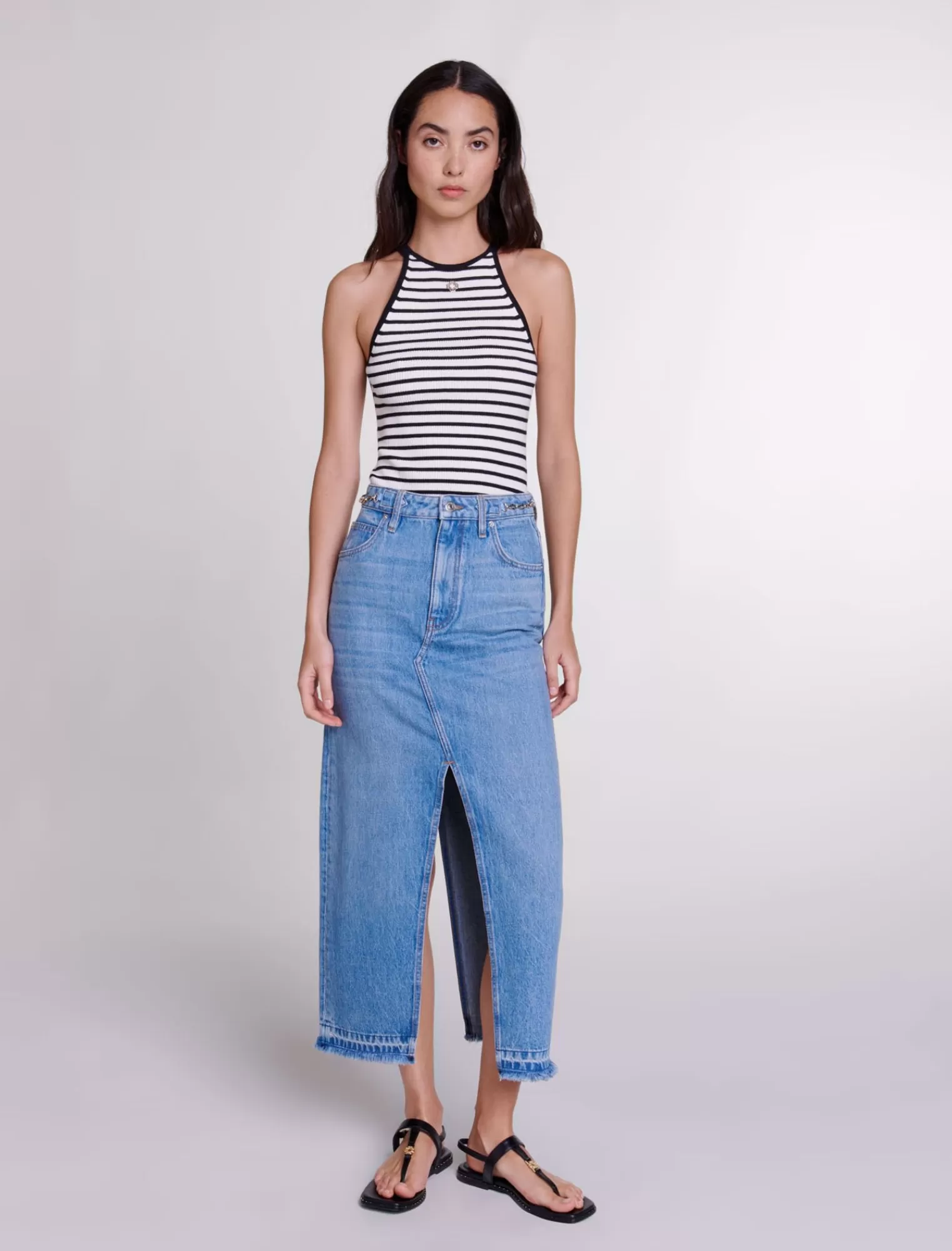 Women Maje Long Denim Skirt