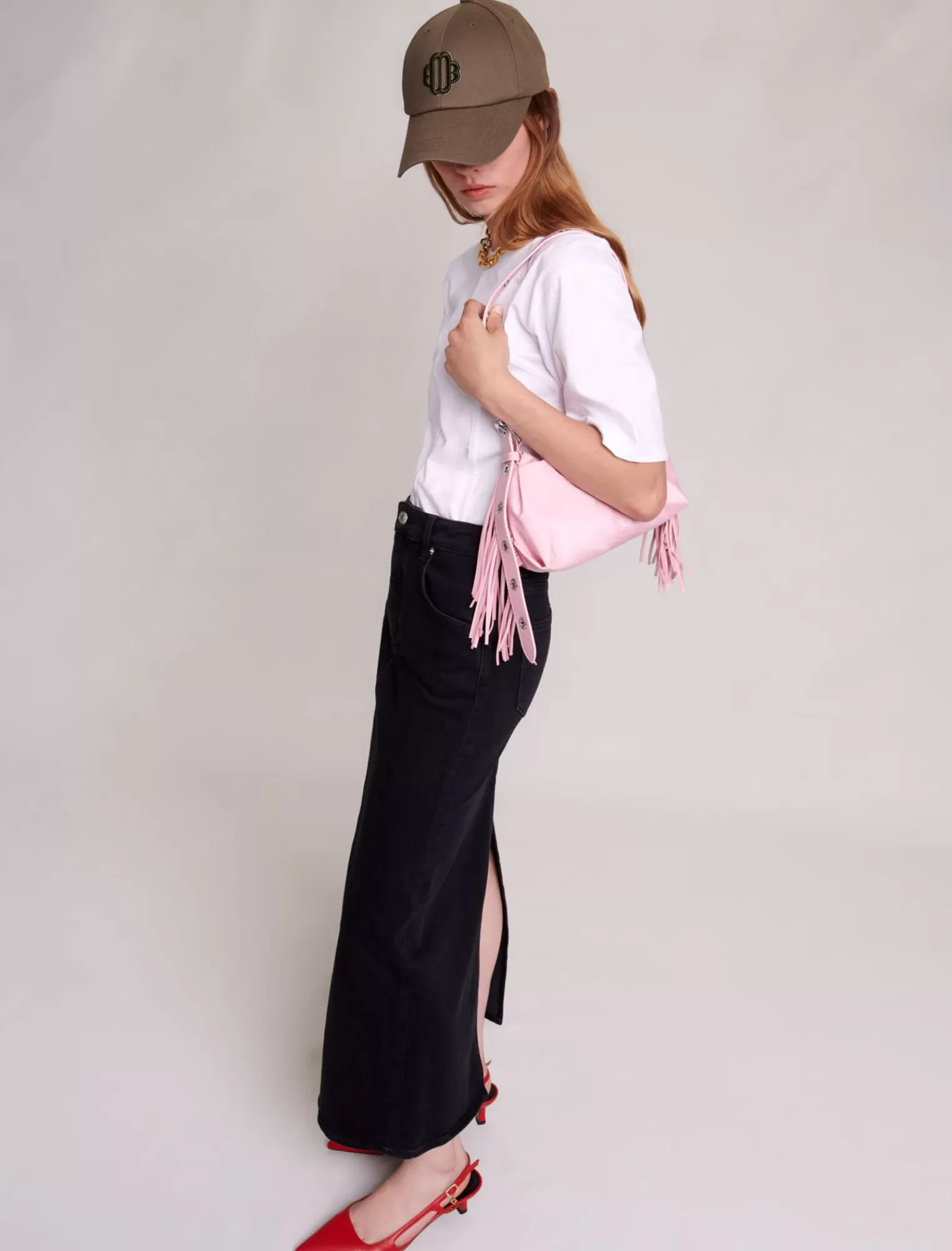 Women Maje Long Denim Skirt