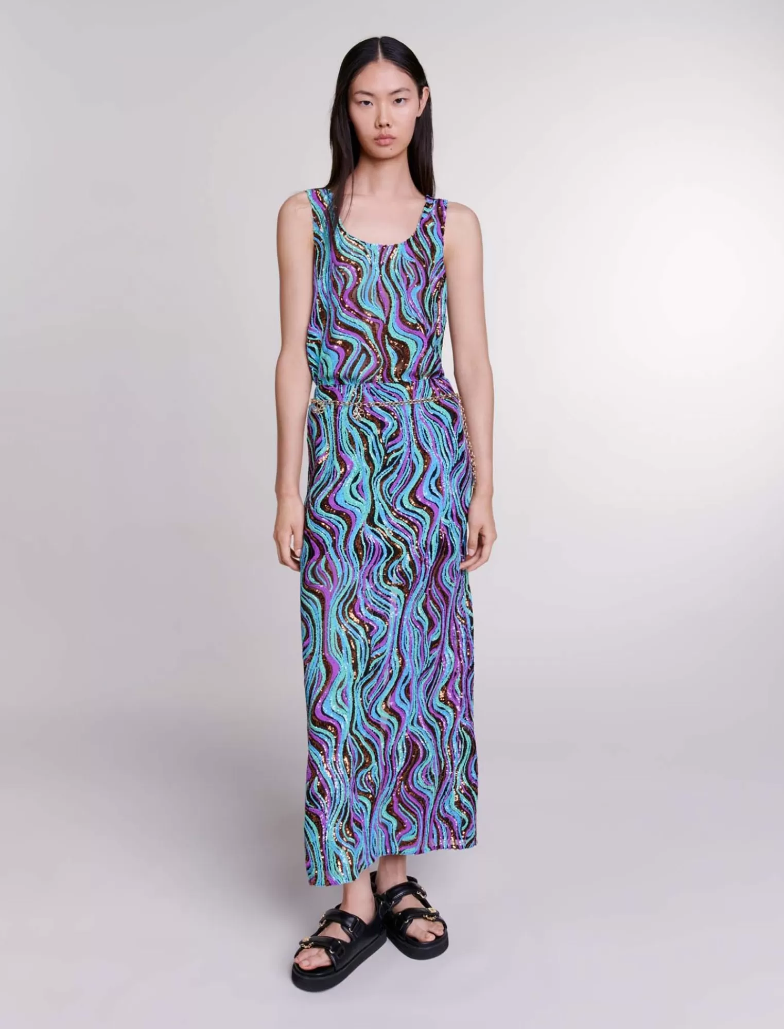 Women Maje Long Embroidered Sequin Skirt