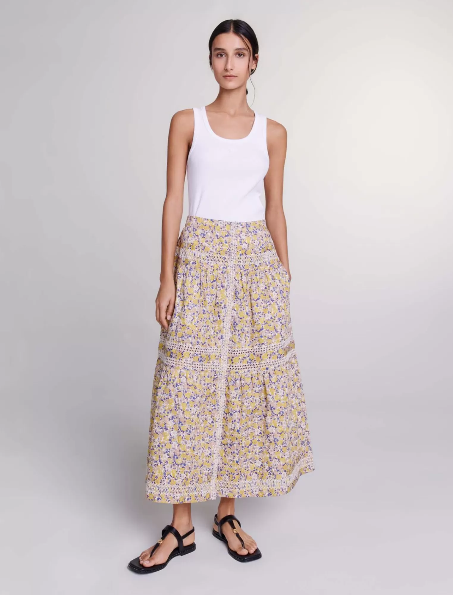 Women Maje Long Floral Embroidered Skirt