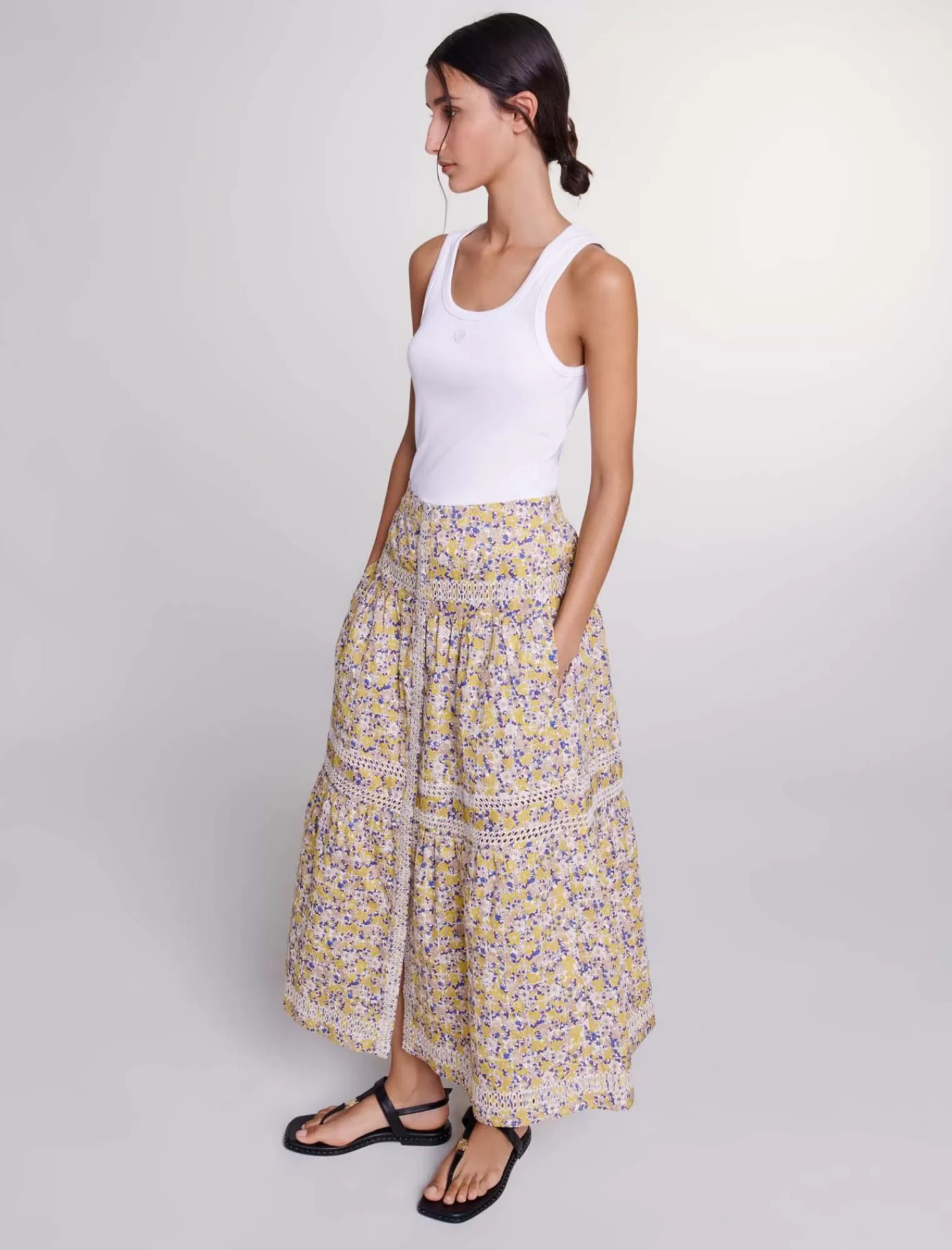 Women Maje Long Floral Embroidered Skirt