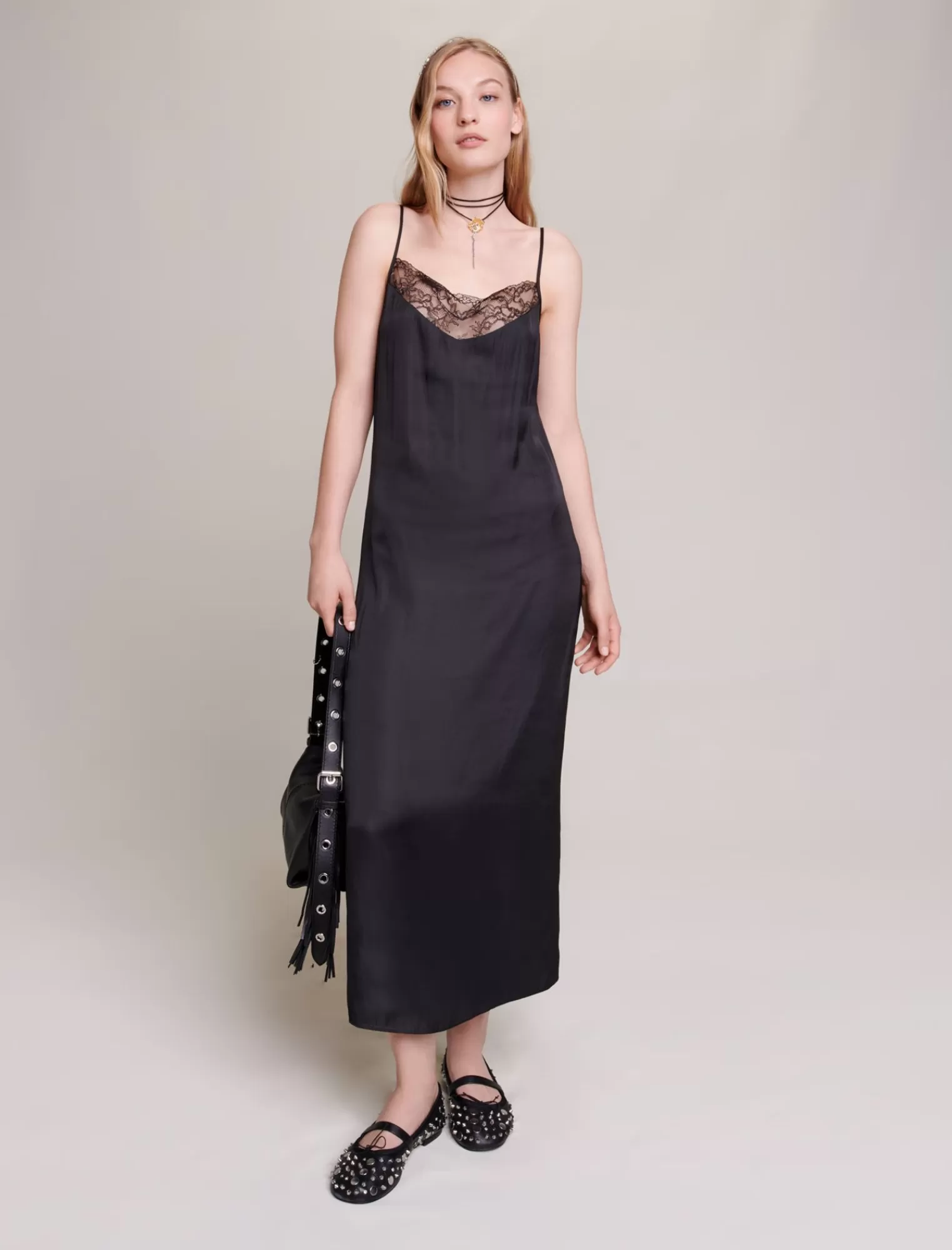 Women Maje Long Satin Slip Dress