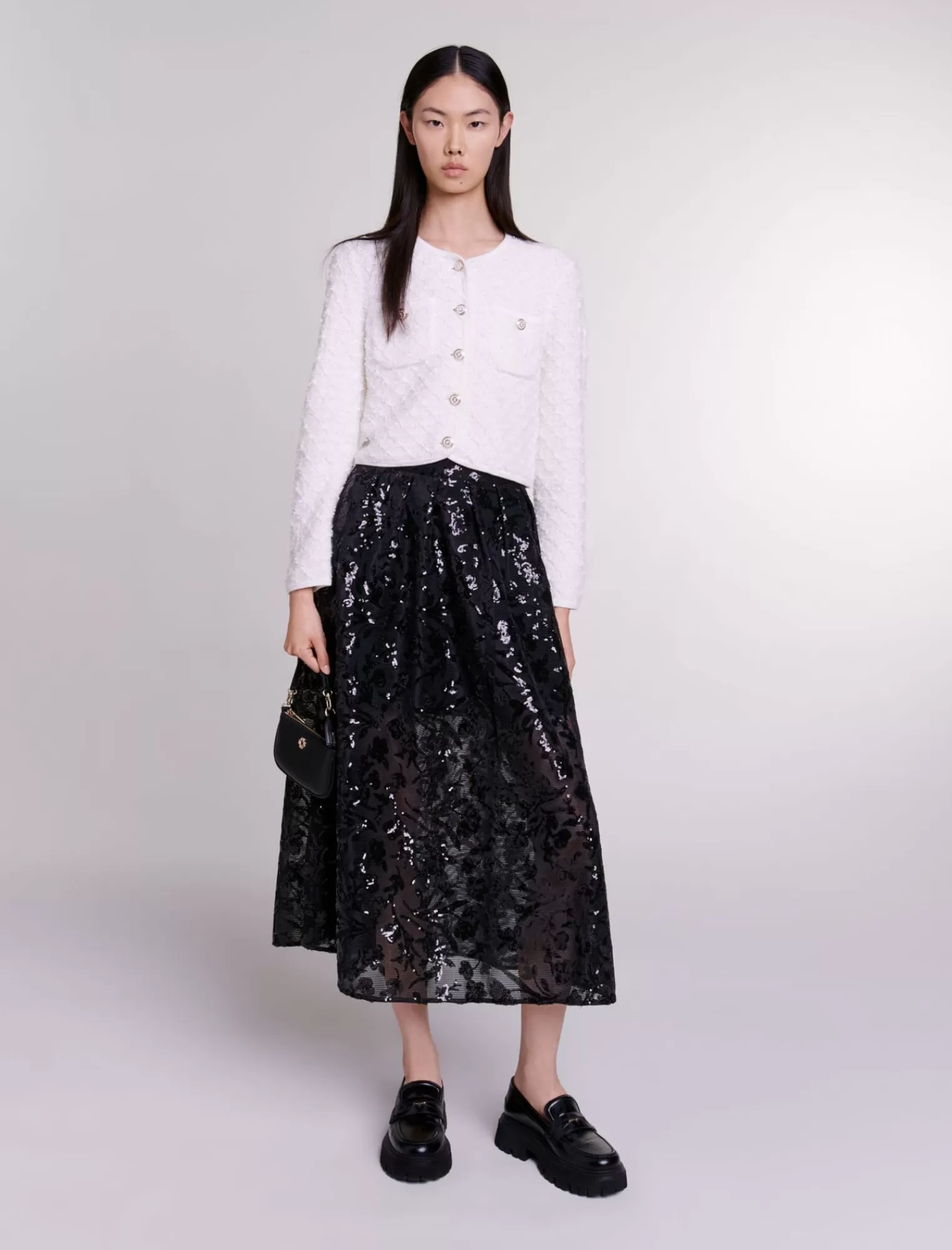 Women Maje Long Skirt With Embroidered Sequins