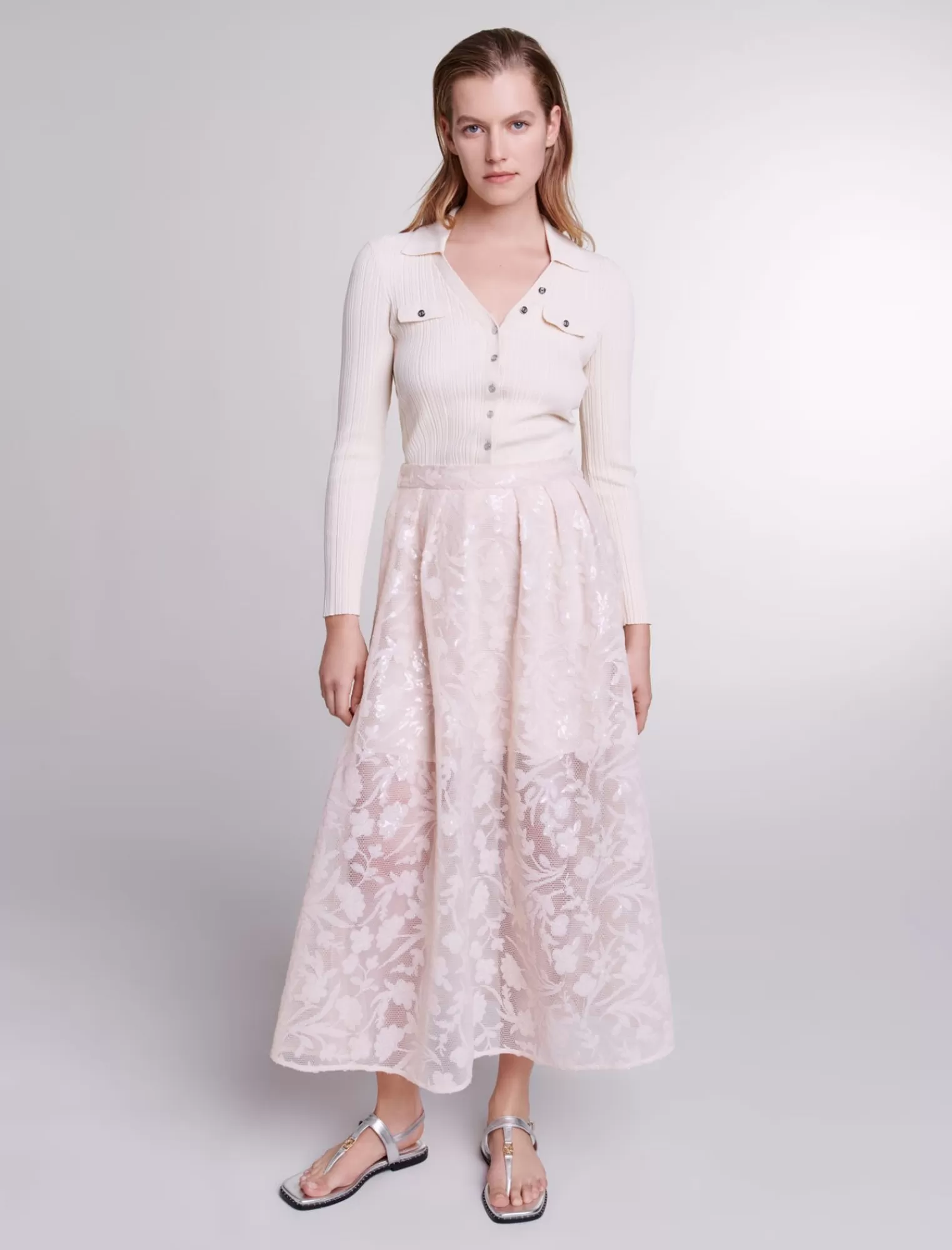 Women Maje Long Skirt With Embroidered Sequins