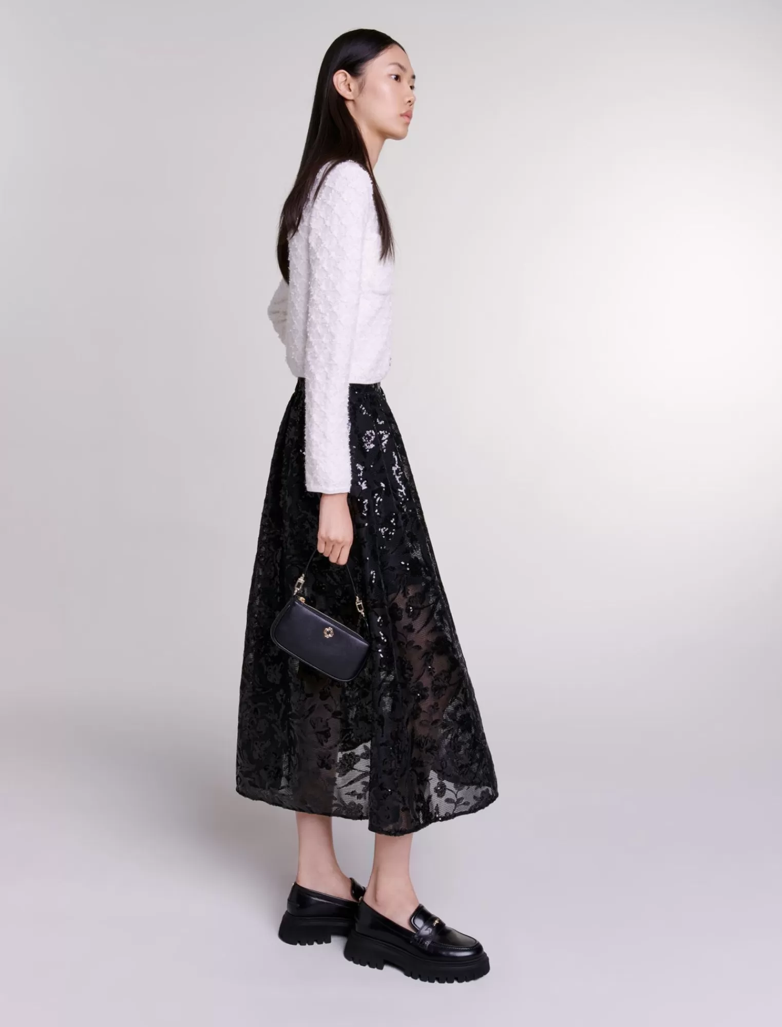 Women Maje Long Skirt With Embroidered Sequins