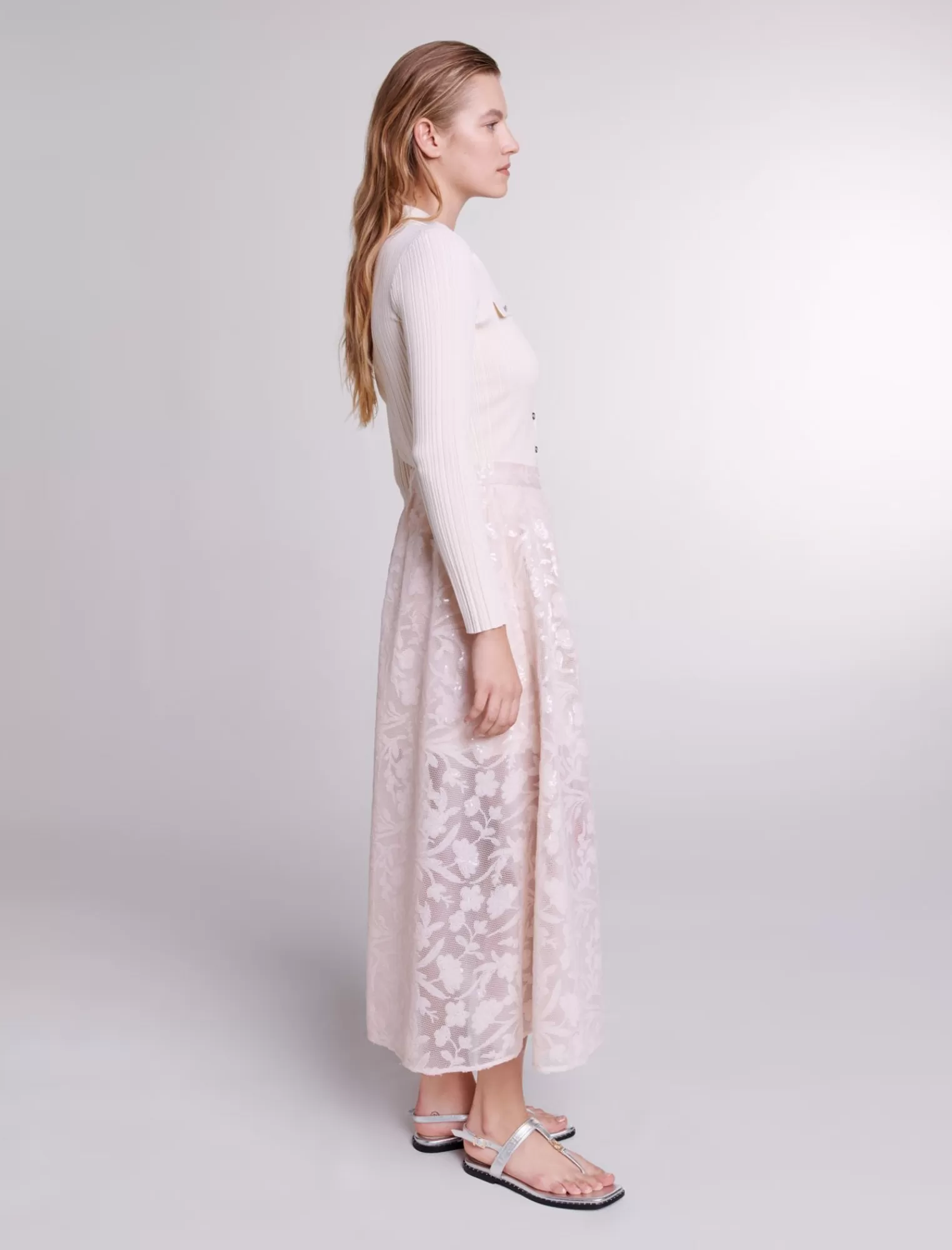 Women Maje Long Skirt With Embroidered Sequins